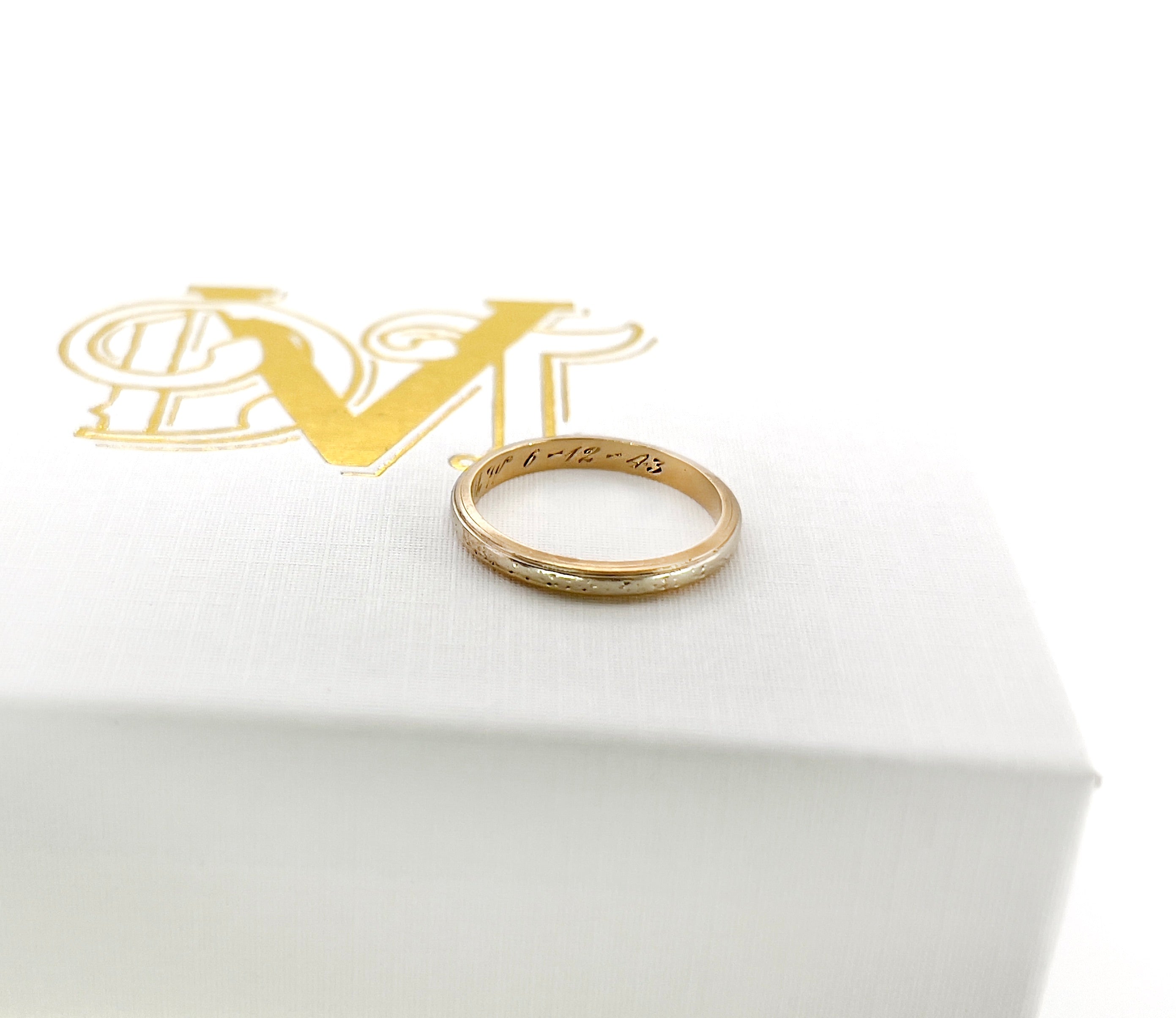 Retro Two Tone Gold Band, CG & GMW 6-12-43, 14K, Size 6.25