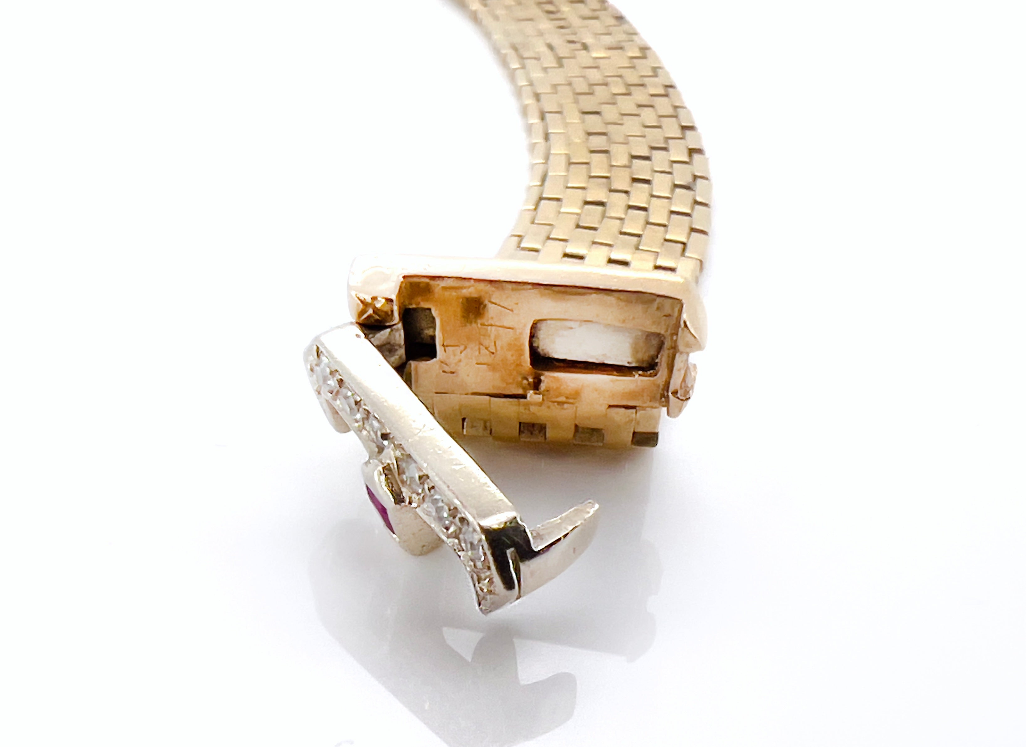 Retro Adjustable Buckle Ring, Diamonds, Rubies, Size 3 to 8.5, 14K