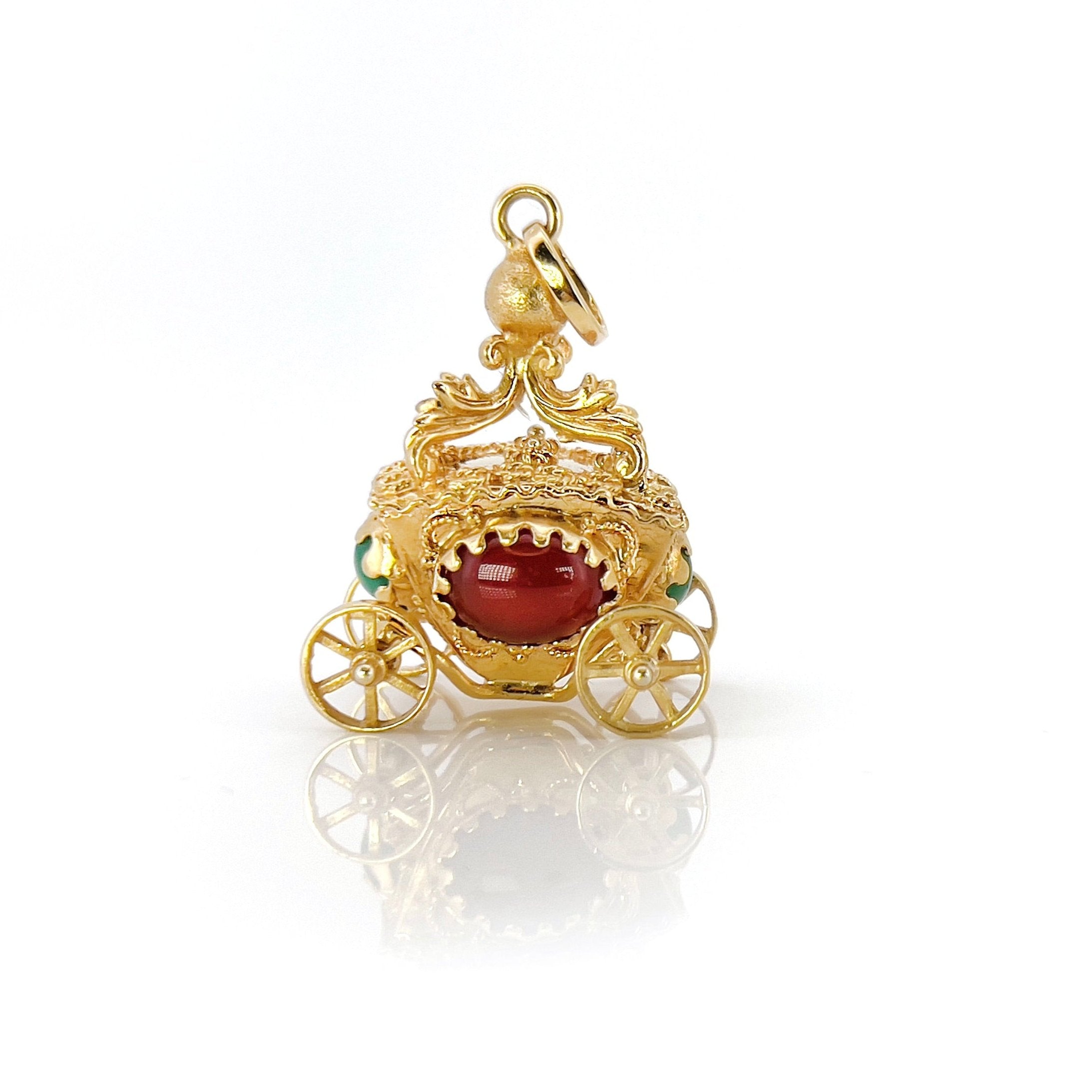 Vintage Carnelian Cinderella Carriage Pendant, 18K