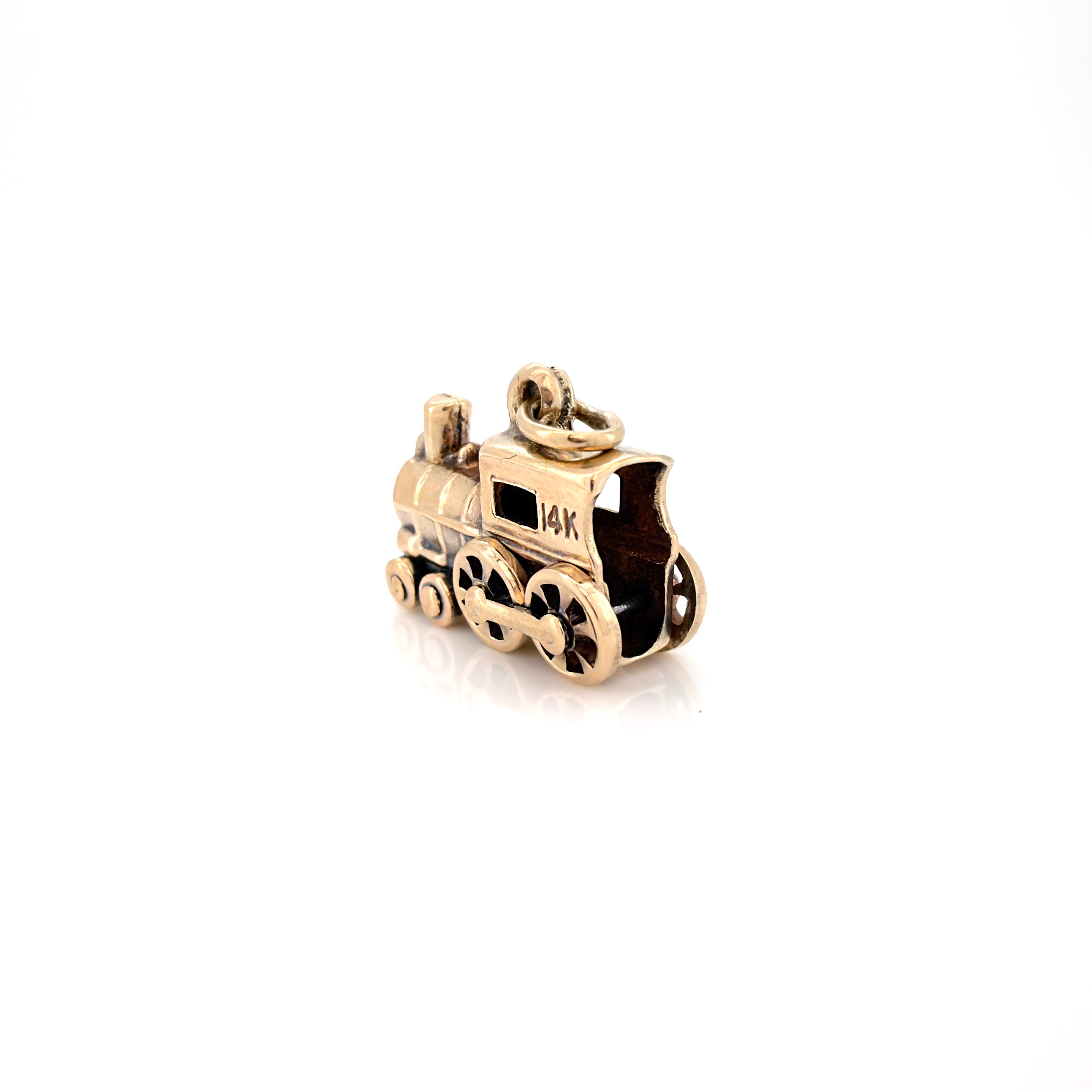 Vintage 14K Yellow Gold Locomotive Charm, Articulating Train Pendant