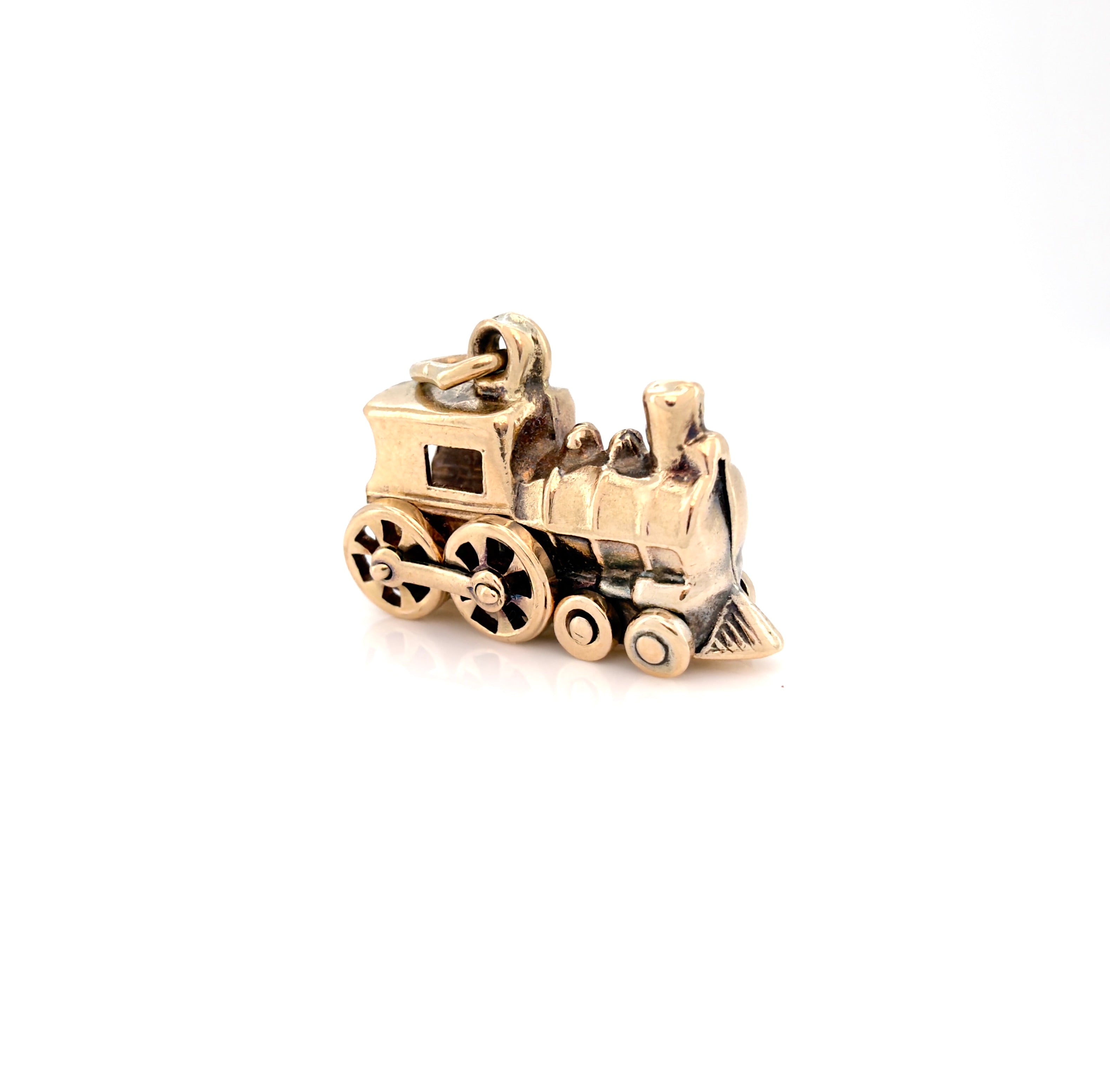 Vintage 14K Yellow Gold Locomotive Charm, Articulating Train Pendant