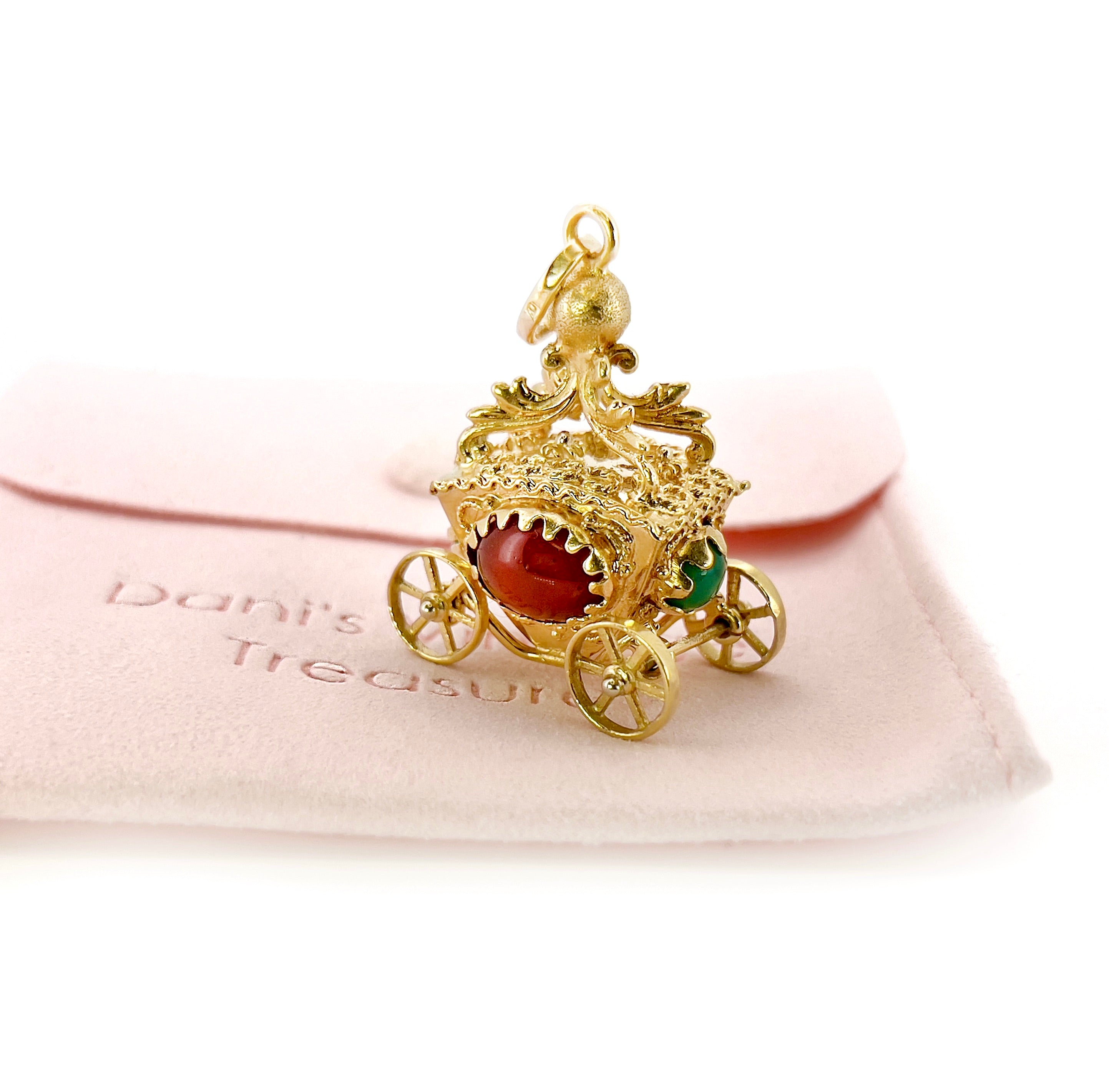 Vintage Carnelian Cinderella Carriage Pendant, 18K