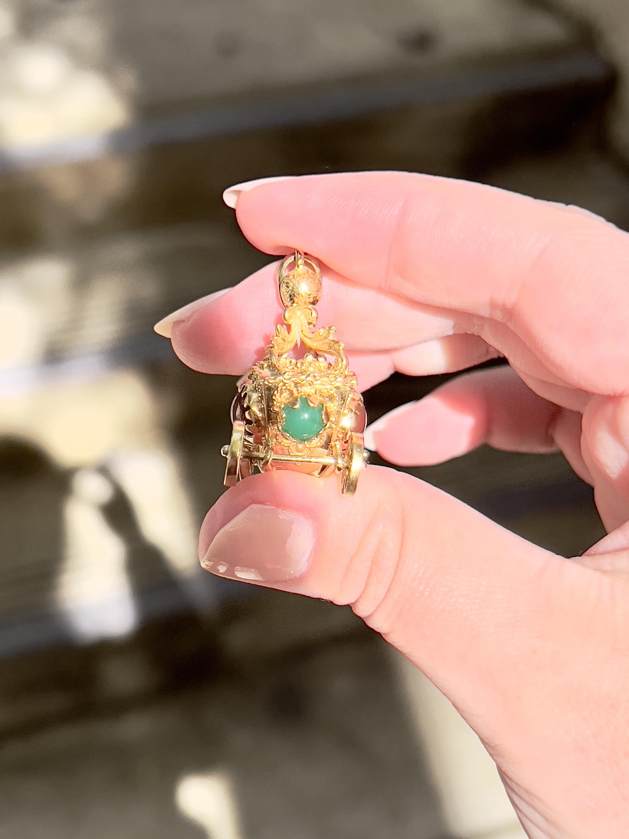 Vintage Carnelian Cinderella Carriage Pendant, 18K