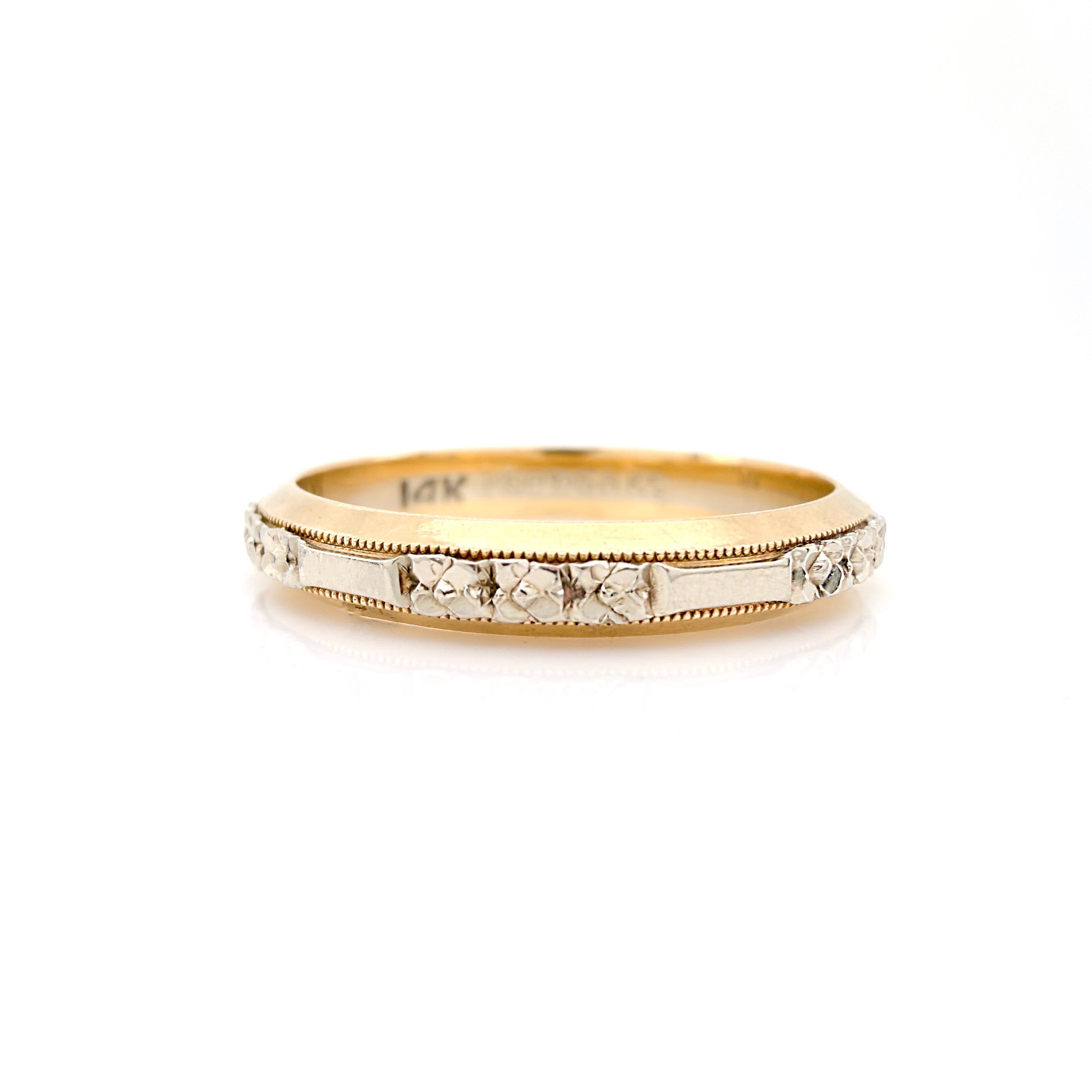 Vintage Retro Two Tone Gold Keepsake Orange Blossom Wedding Band, Ring Size 7