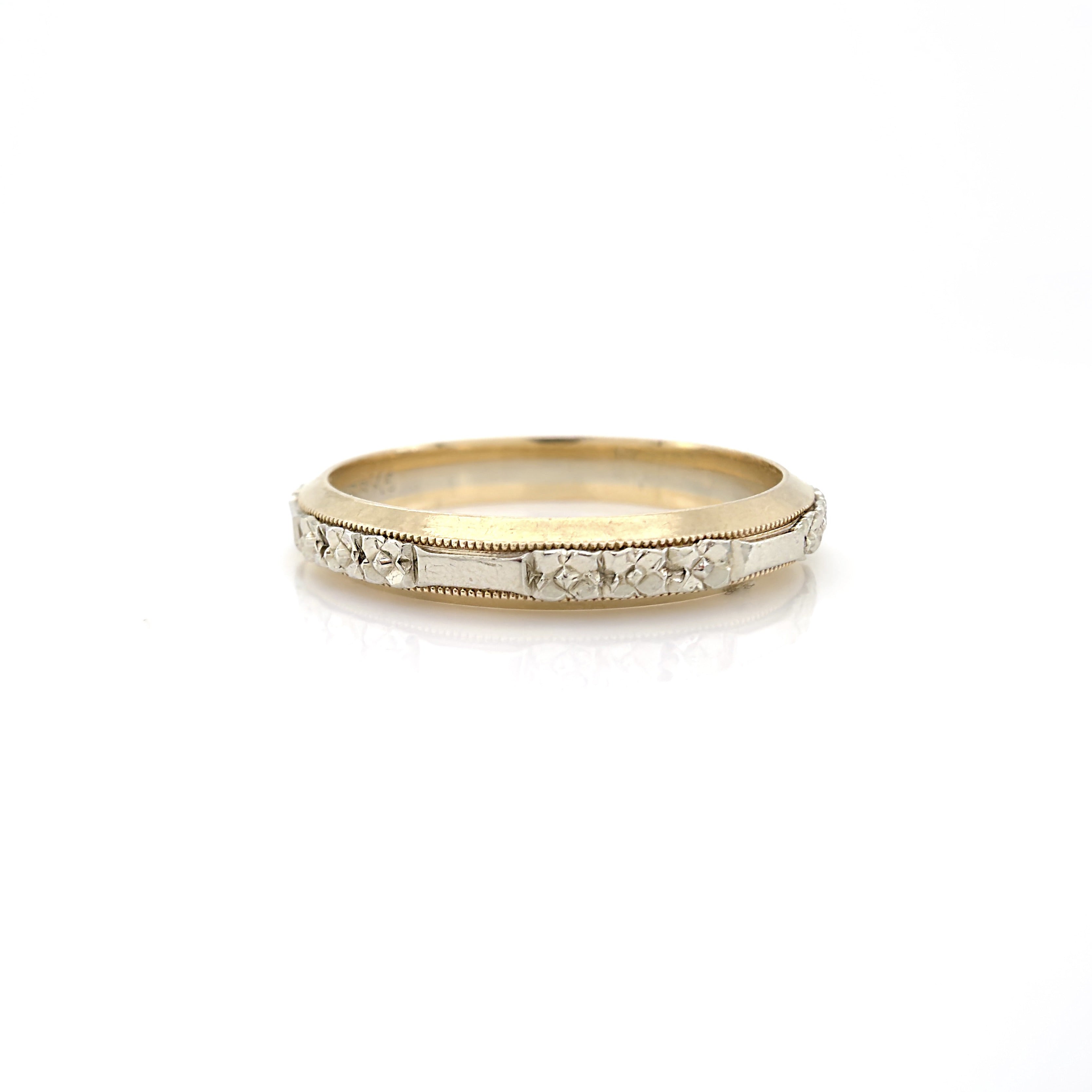 Vintage Retro Two Tone Gold Keepsake Orange Blossom Wedding Band, Ring Size 7