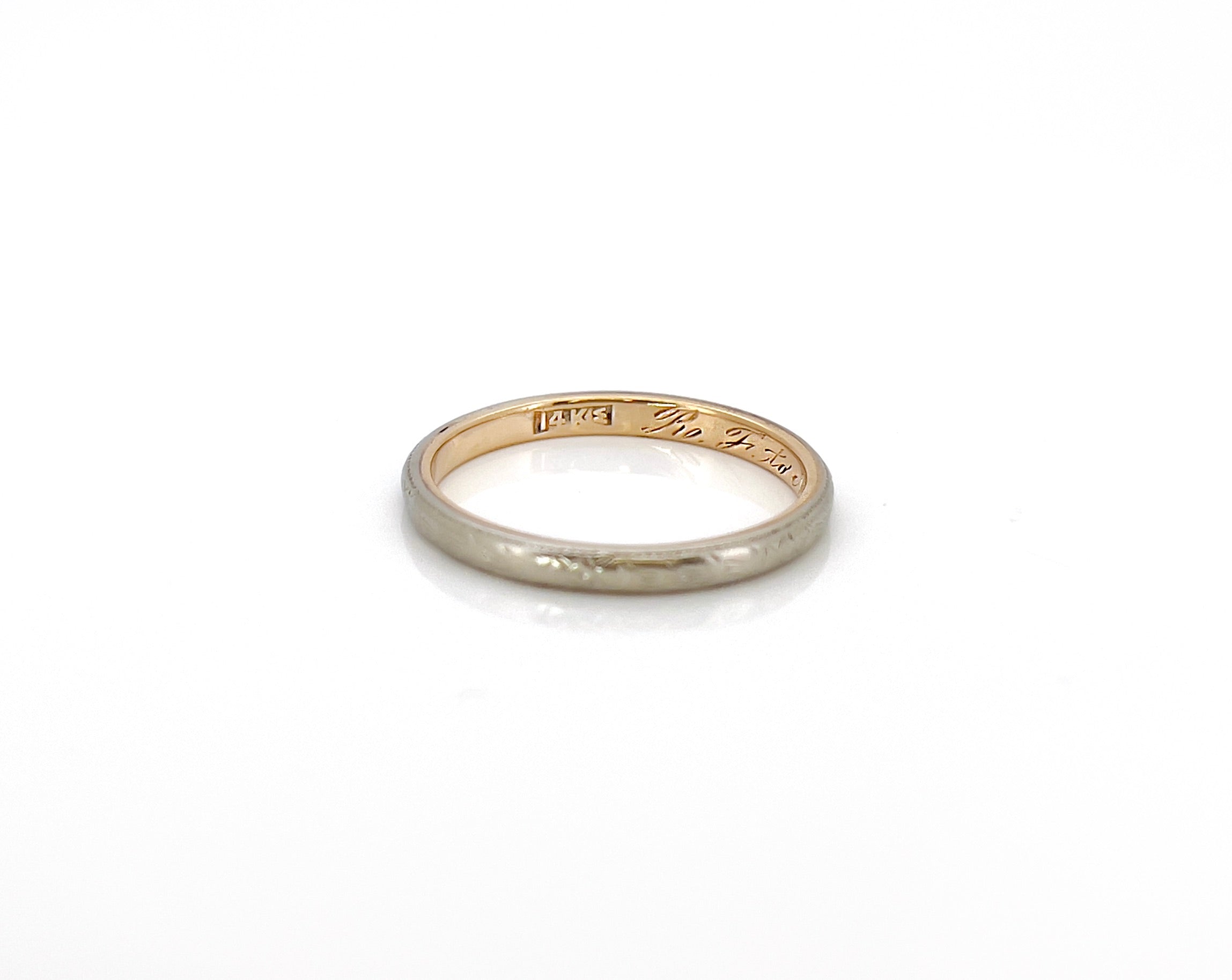 JR Wood Two Tone Eternity Ring, "R.J to M.V," 14K, Size 8