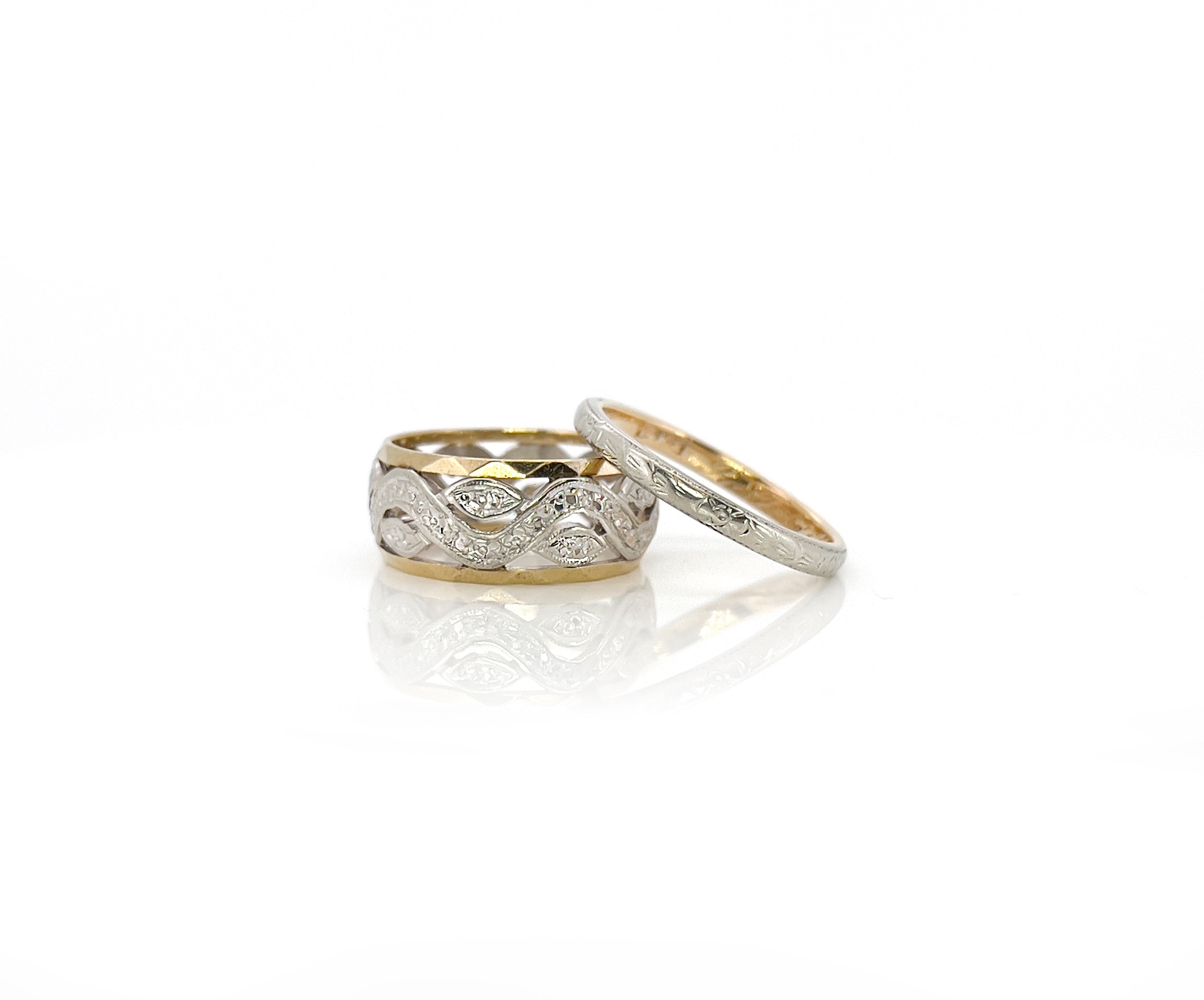Retro Two Tone Orange Blossom Ring, Vintage, 14K, Size 6.25