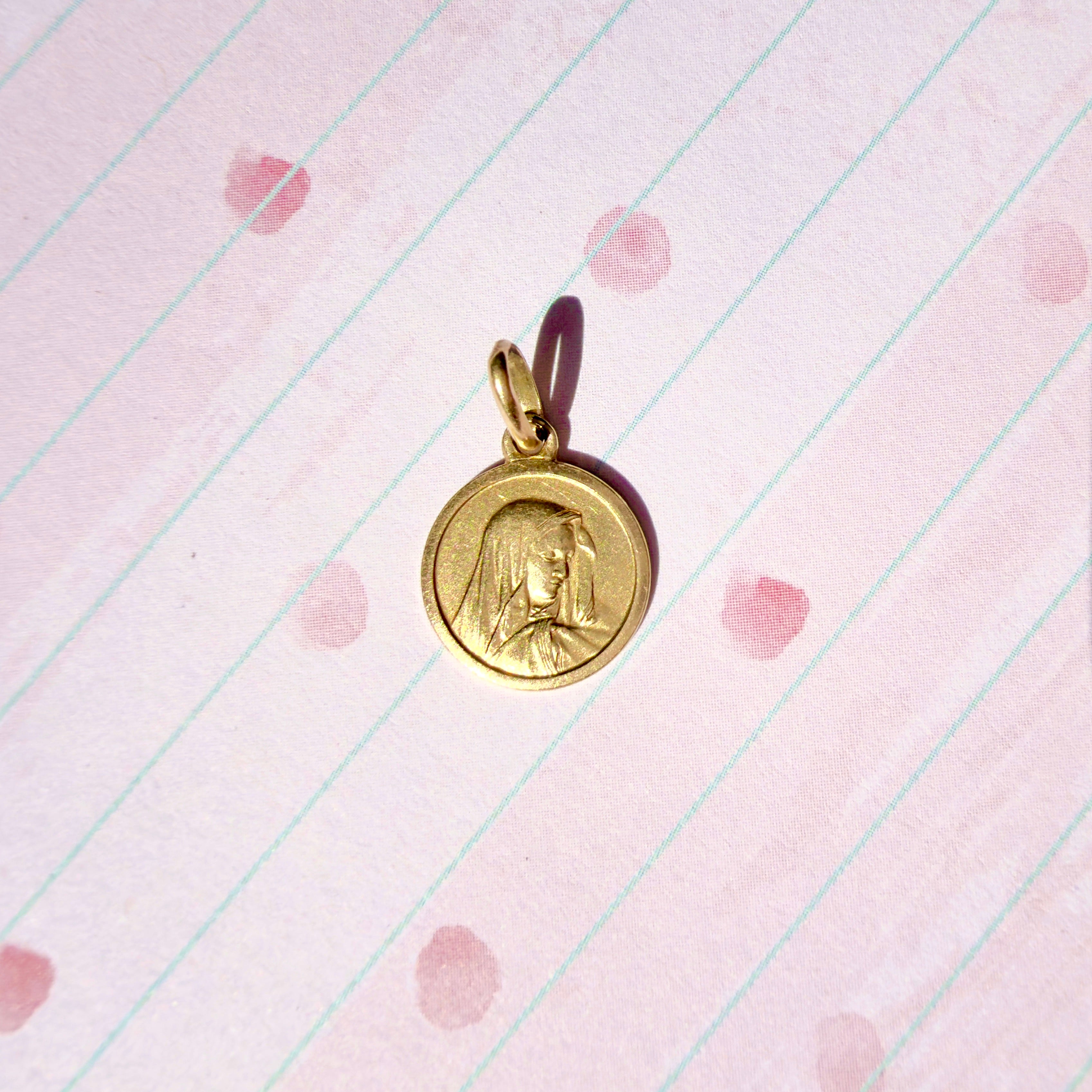 Vintage 1960s Italian 18K Virgin Mary Medallion, Pendant