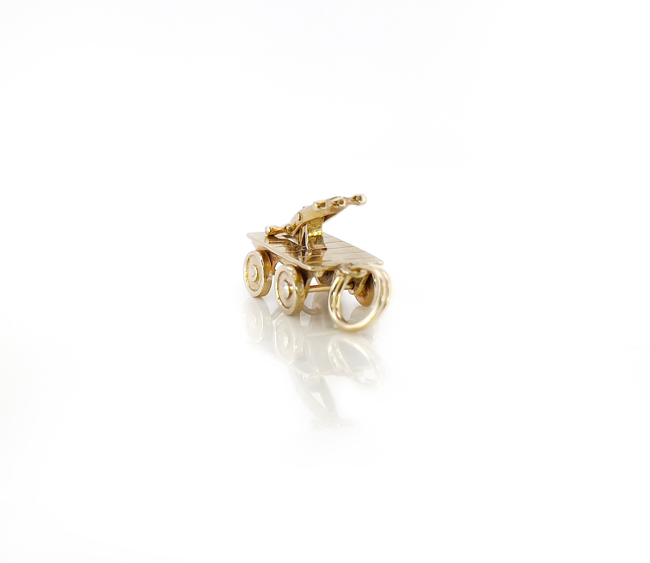 Vintage Railroad Handcar Charm, 14K