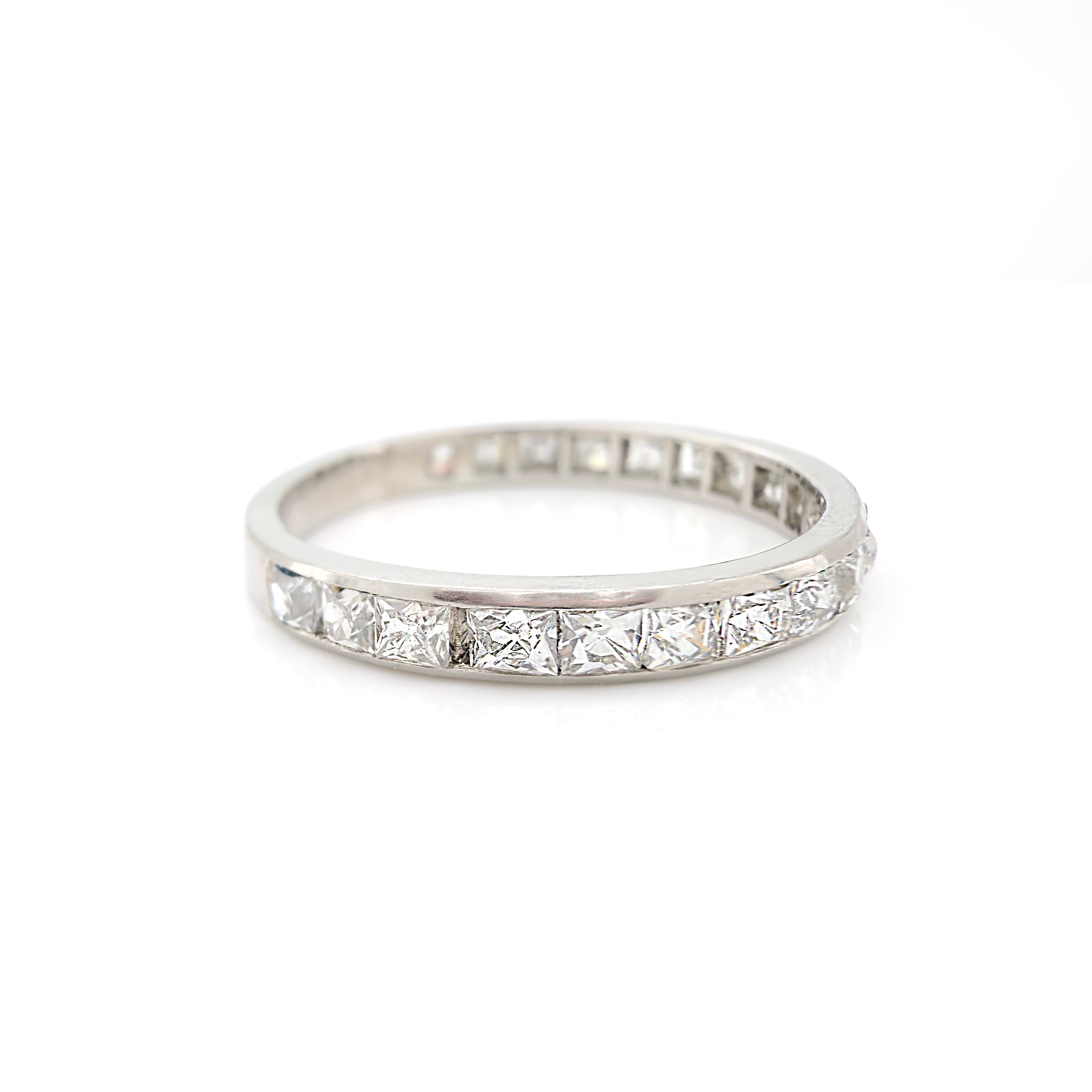 Art Deco French Cut Diamond Ring, Platinum, 0.90 ct