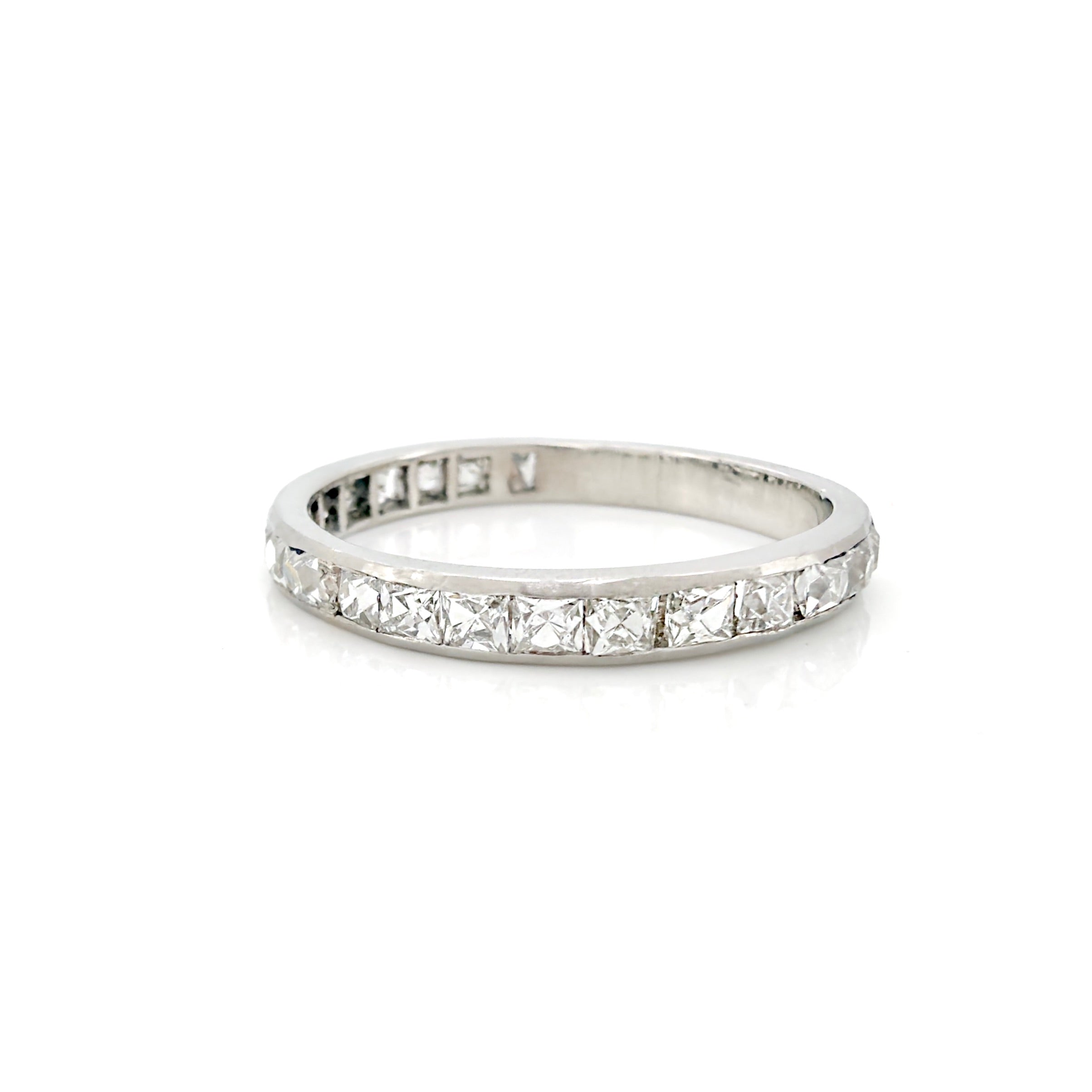 Art Deco French Cut Diamond Ring, Platinum, 0.90 ct