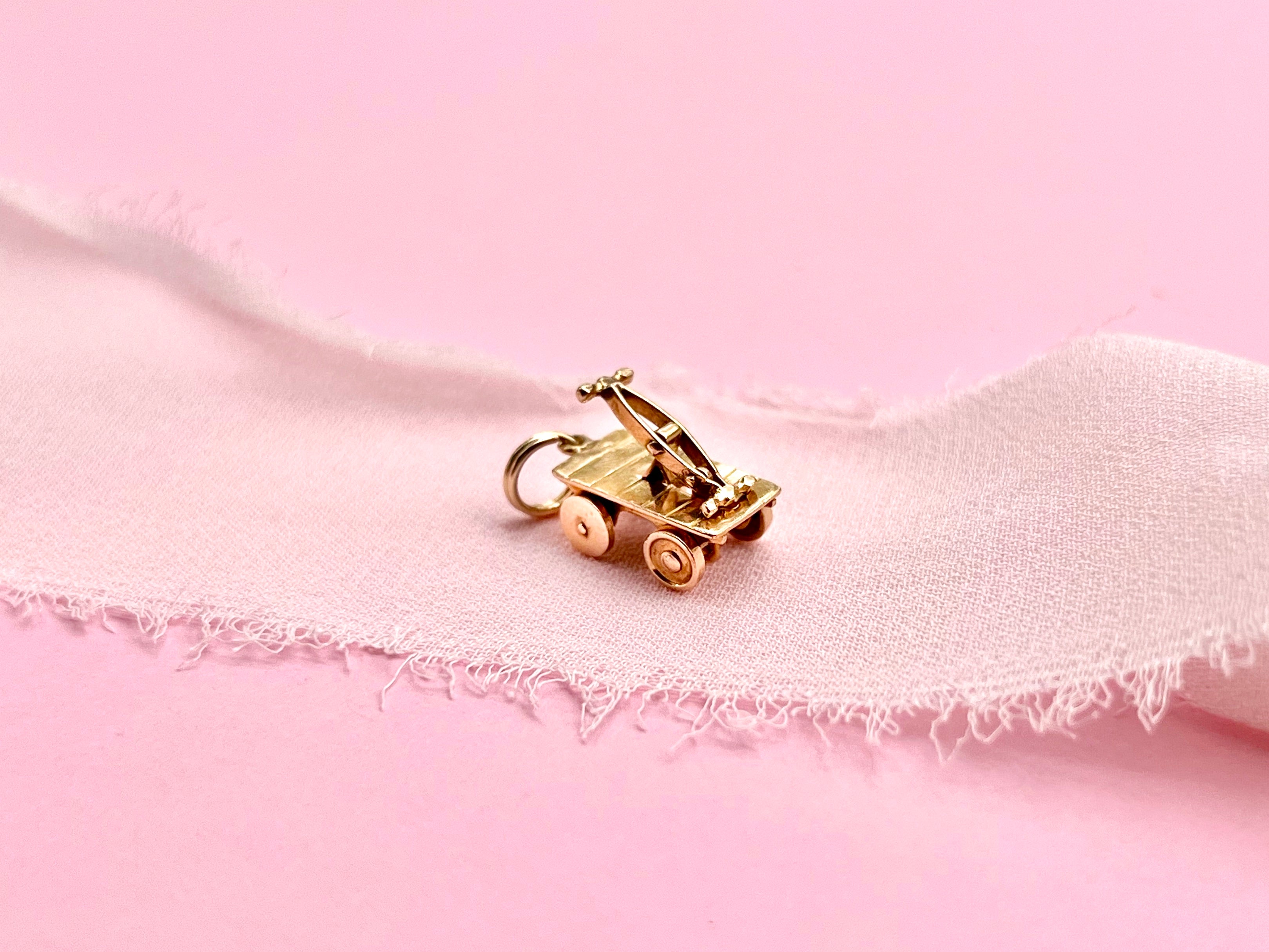 Vintage Railroad Handcar Charm, 14K