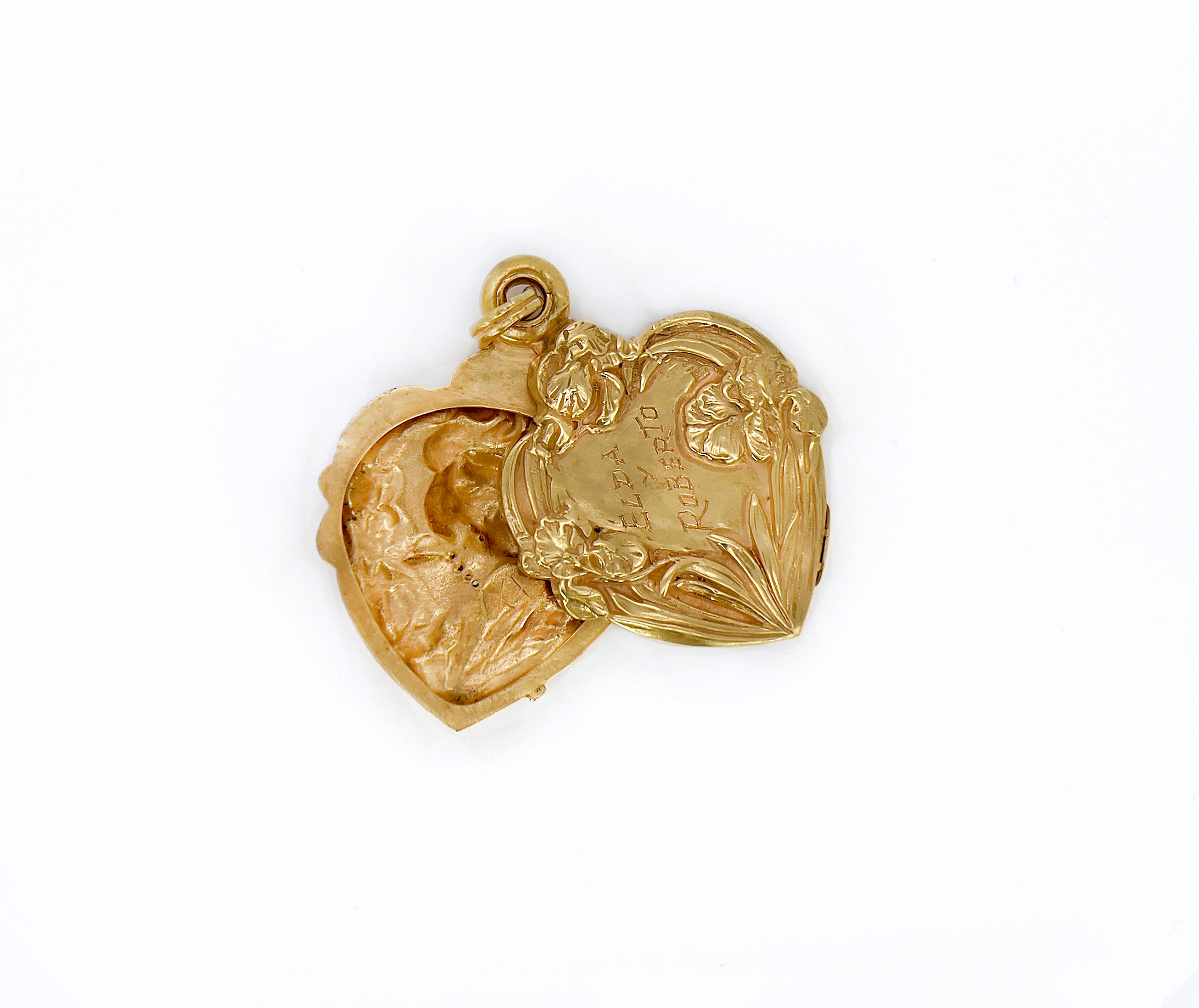 Art Nouveau Heart Locket, Elda y Roberto, Antique, 14K