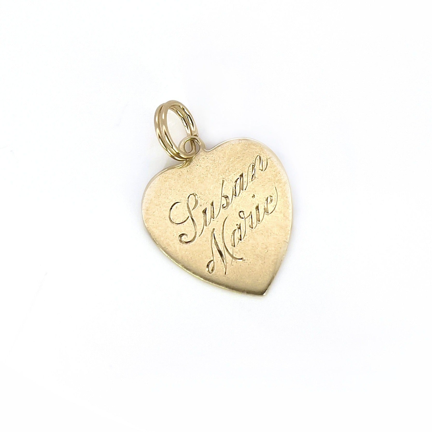 Vintage Gold Heart Charm, Pendant, Susan Marie, 7-17-61, 14K