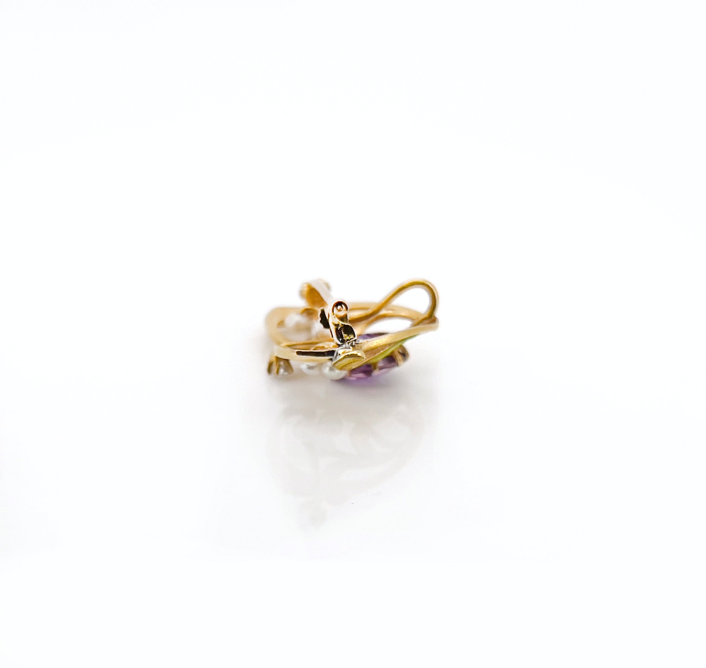 Art Nouveau Amethyst, Pearl & Enamel Brooch, Watch Pin, 14K