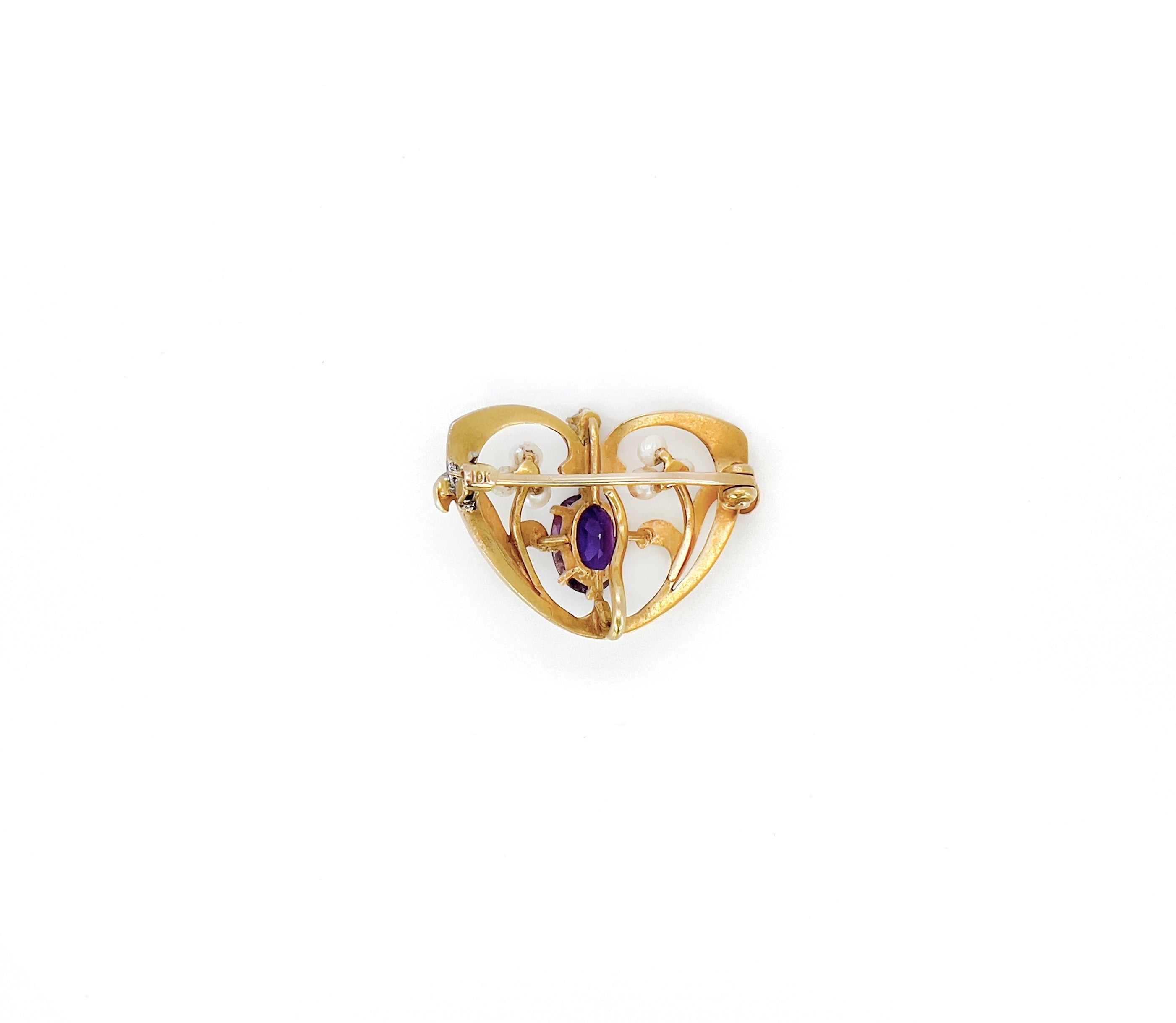 Art Nouveau Amethyst, Pearl & Enamel Brooch, Watch Pin, 14K