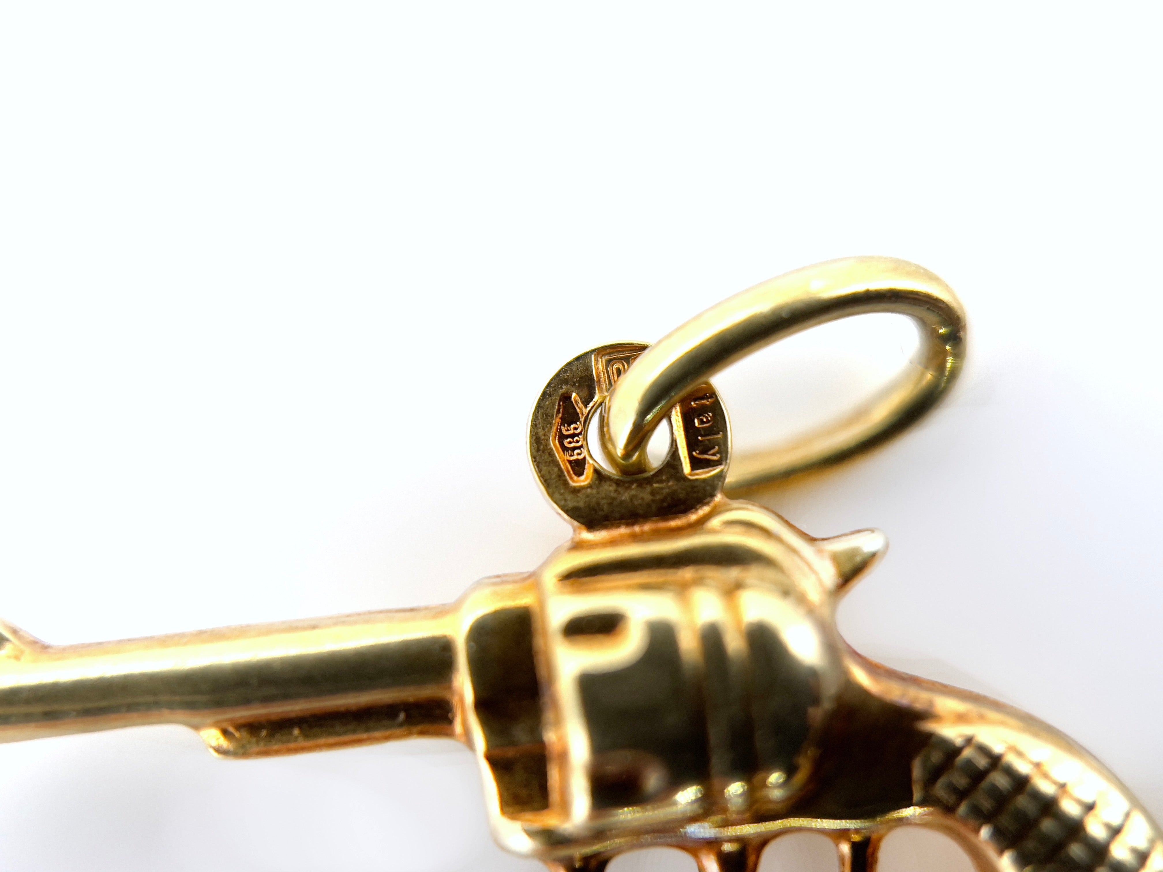 Vintage Revolver Charm, Pendant, 14K