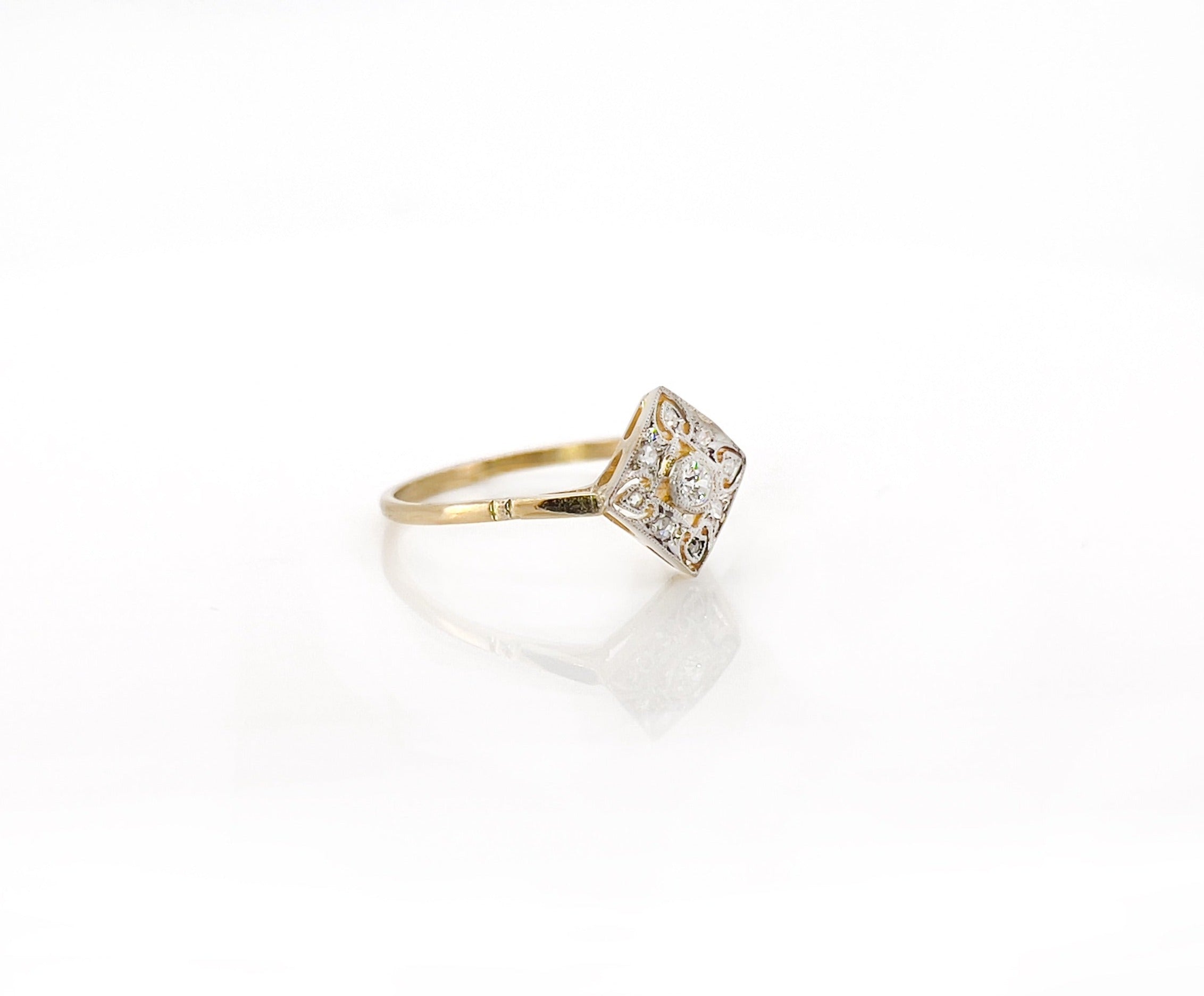 Art Deco Diamond Ring, Old European & Rose Cut Diamonds, 0.07 cttw, Size 7.25
