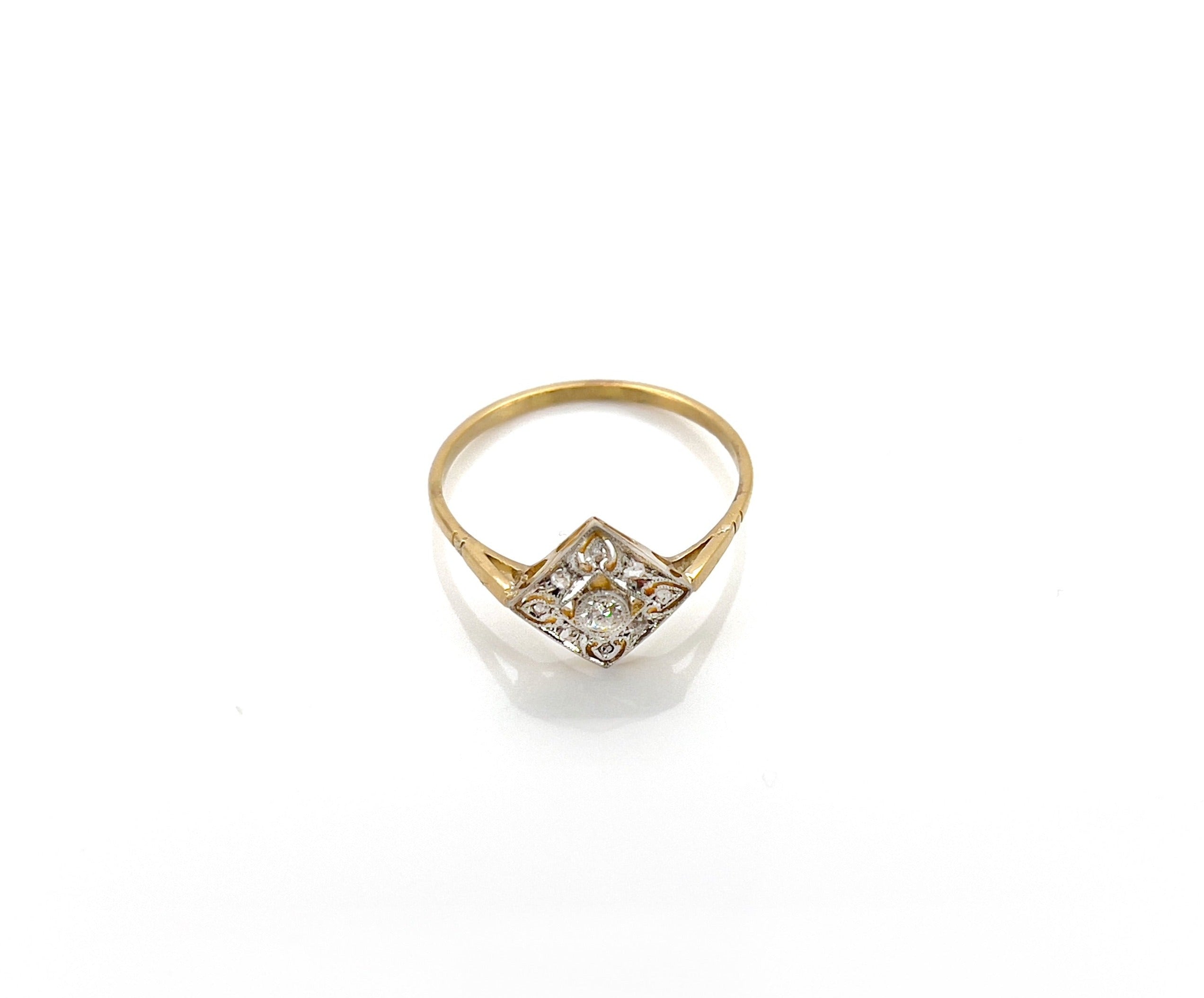 Art Deco Diamond Ring, Old European & Rose Cut Diamonds, 0.07 cttw, Size 7.25