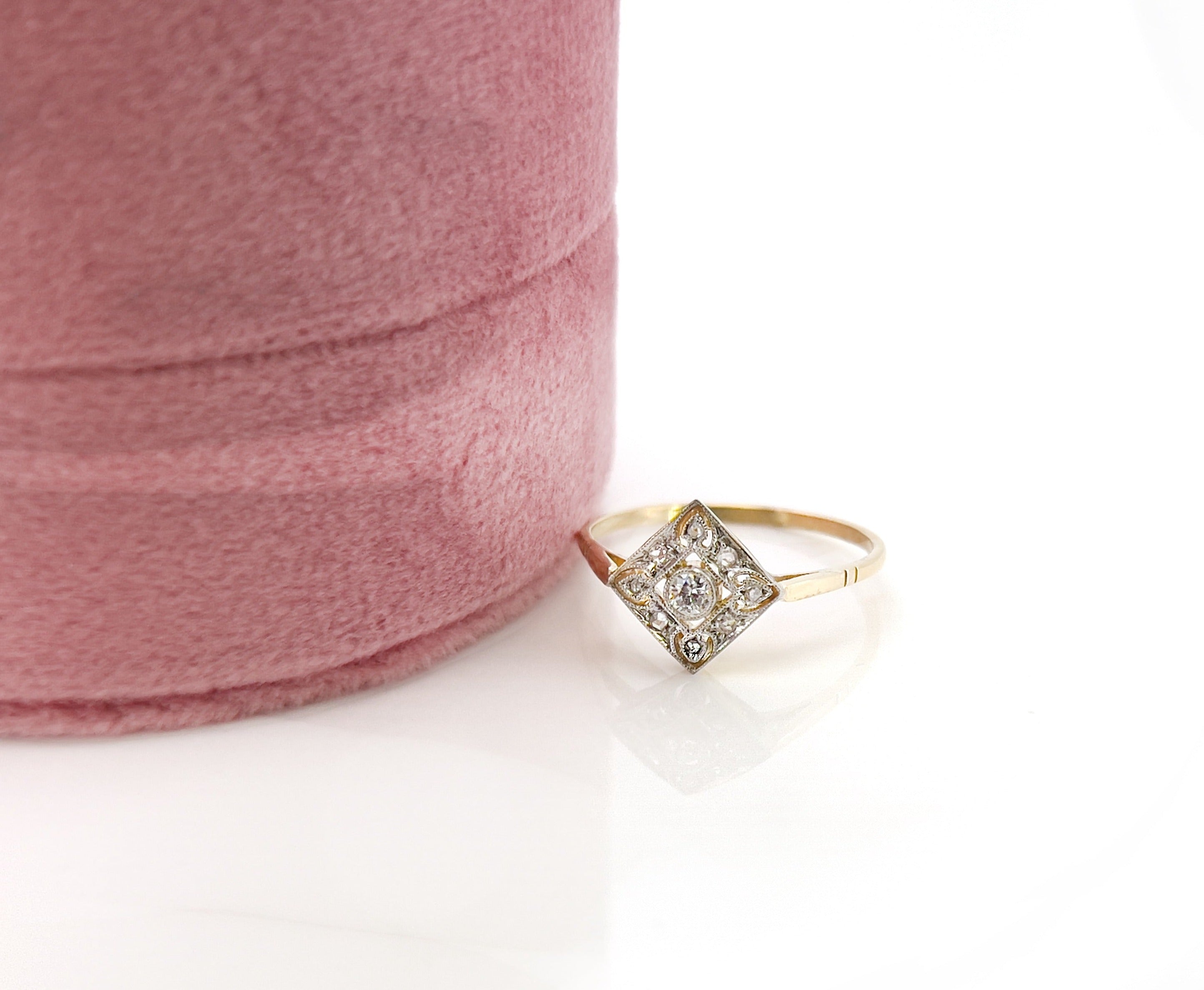 Art Deco Diamond Ring, Old European & Rose Cut Diamonds, 0.07 cttw, Size 7.25