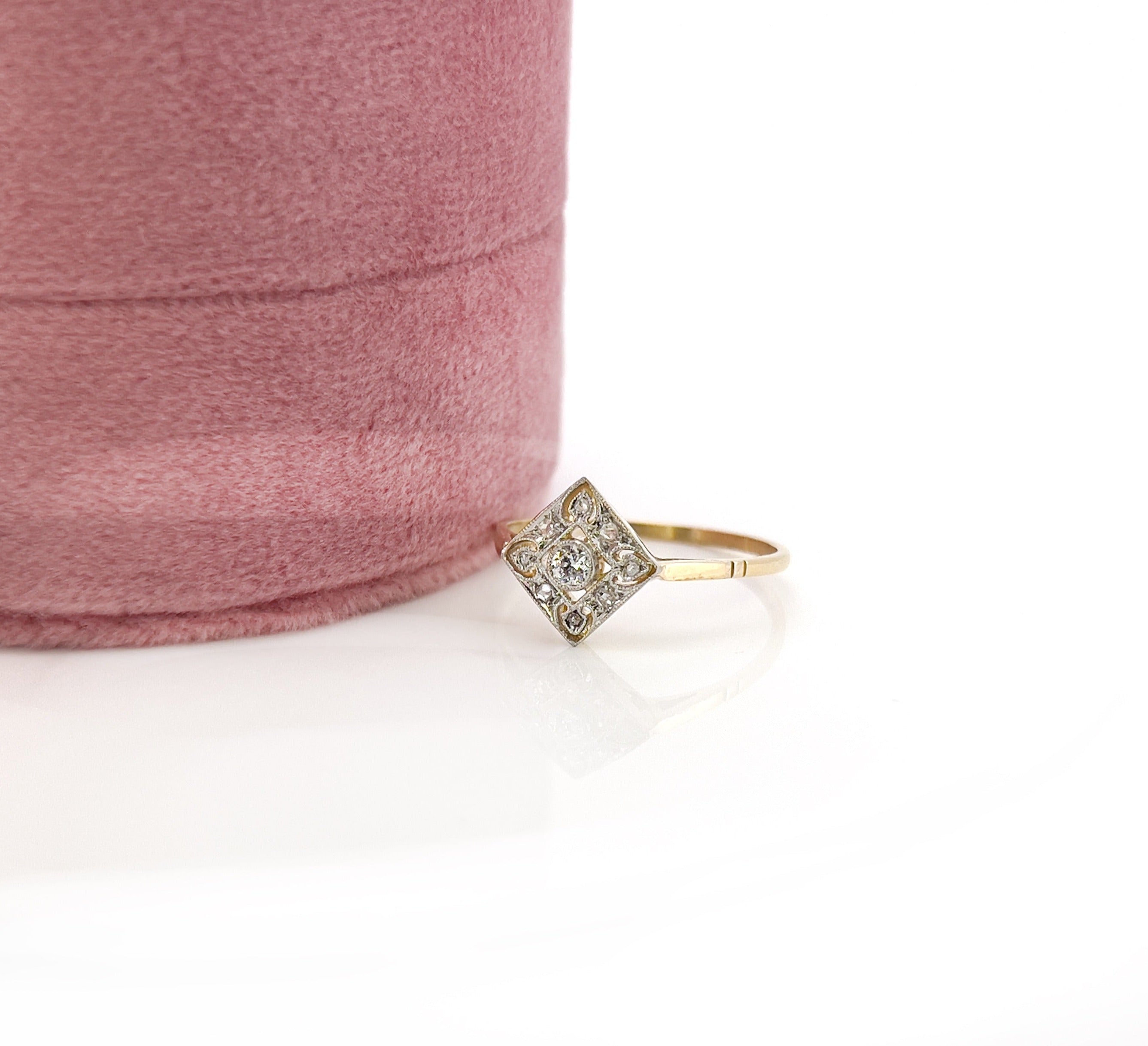 Art Deco Diamond Ring, Old European & Rose Cut Diamonds, 0.07 cttw, Size 7.25