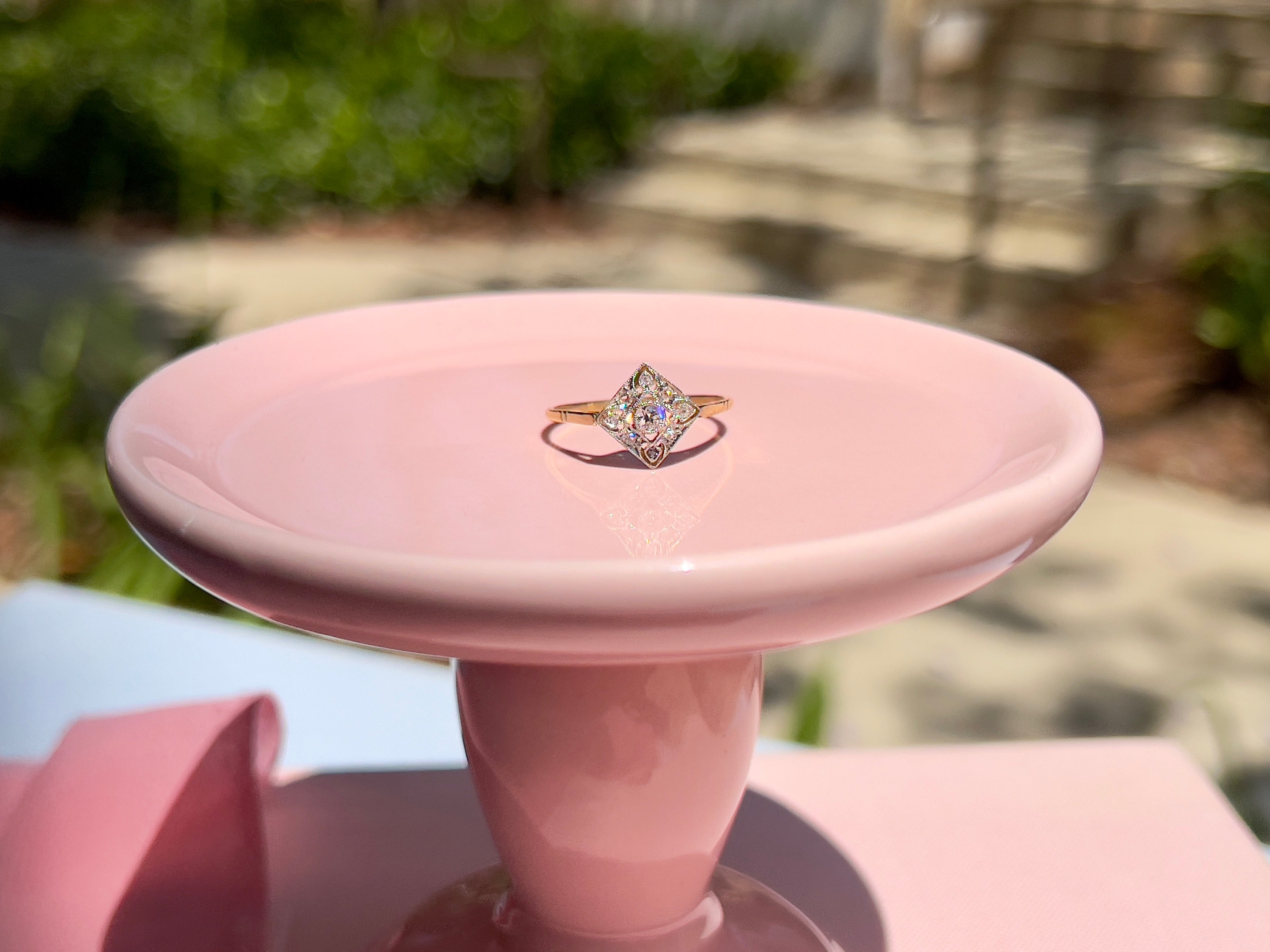 Art Deco Diamond Ring, Old European & Rose Cut Diamonds, 0.07 cttw, Size 7.25