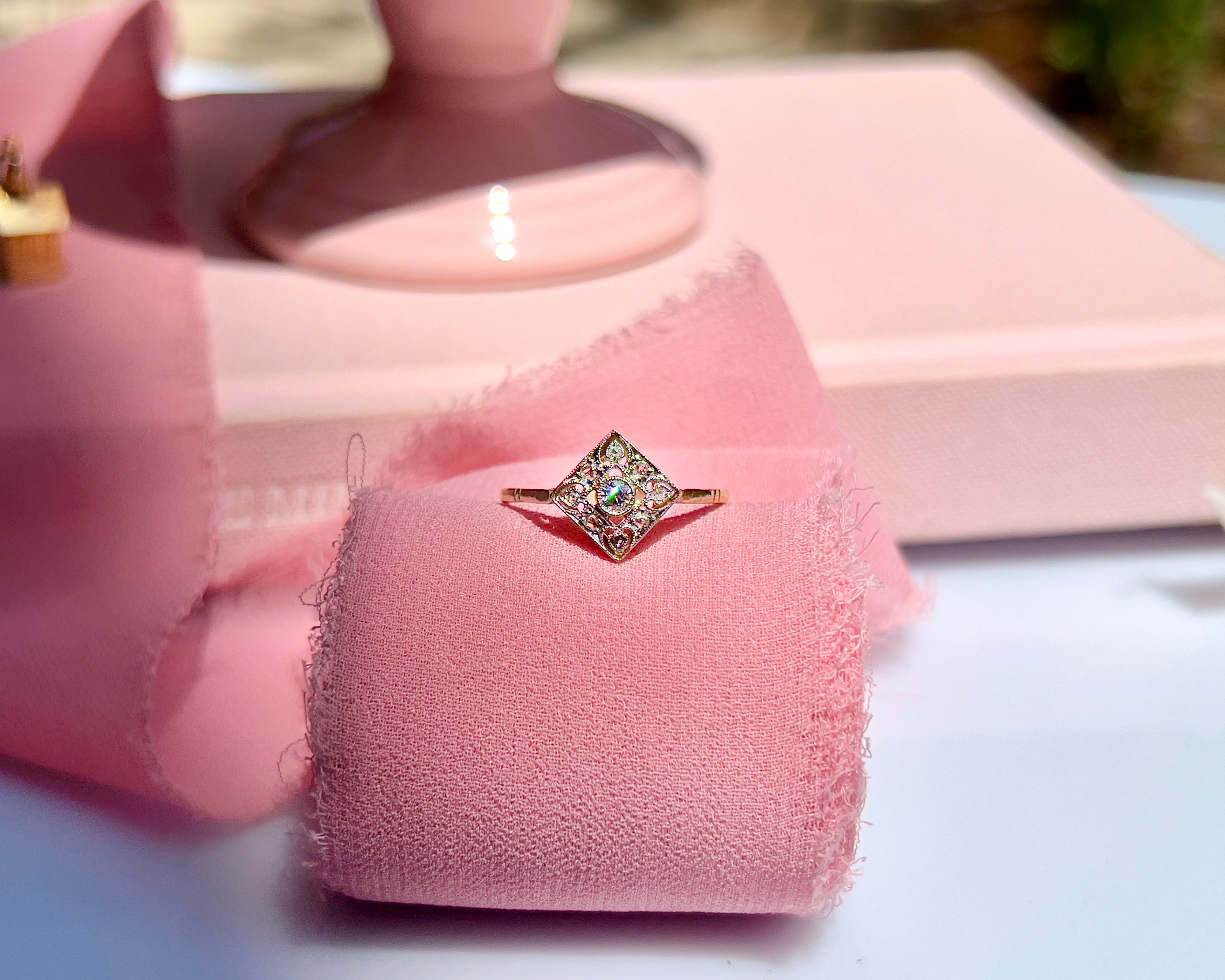 Art Deco Diamond Ring, Old European & Rose Cut Diamonds, 0.07 cttw, Size 7.25