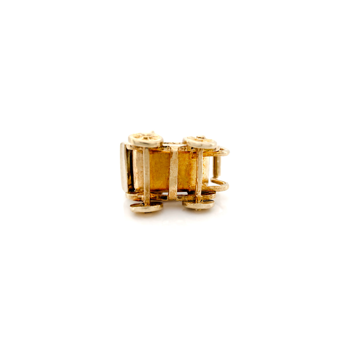 Bottom of a stroller charm with a rectangular link design and looped ends, photographed on a plain white background.