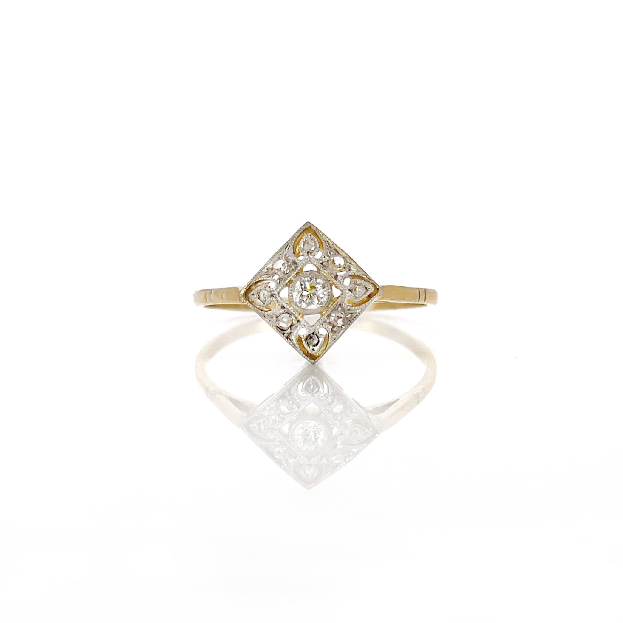 Art Deco Diamond Ring, Old European & Rose Cut Diamonds, 0.07 cttw, Size 7.25