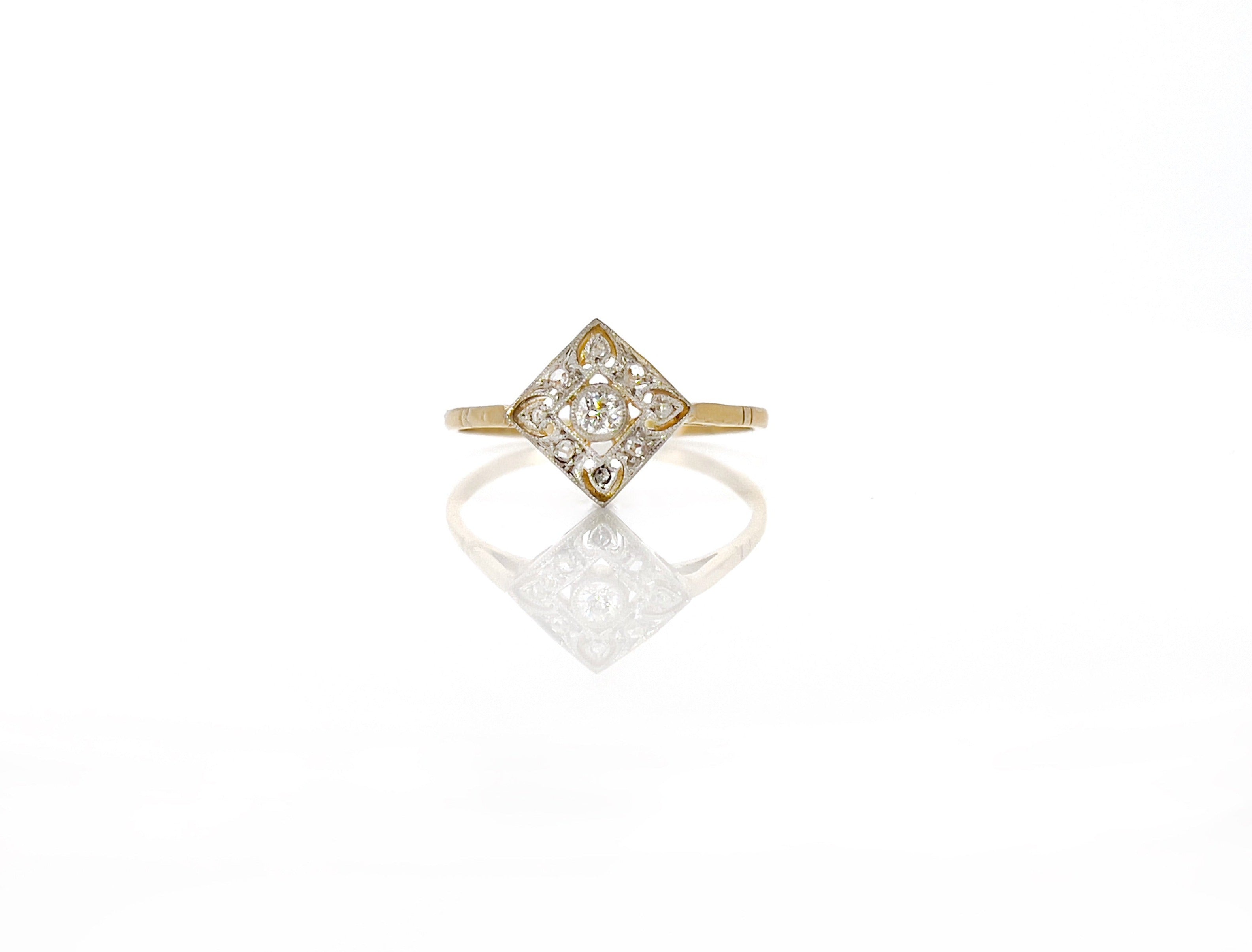 Art Deco Diamond Ring, Old European & Rose Cut Diamonds, 0.07 cttw, Size 7.25