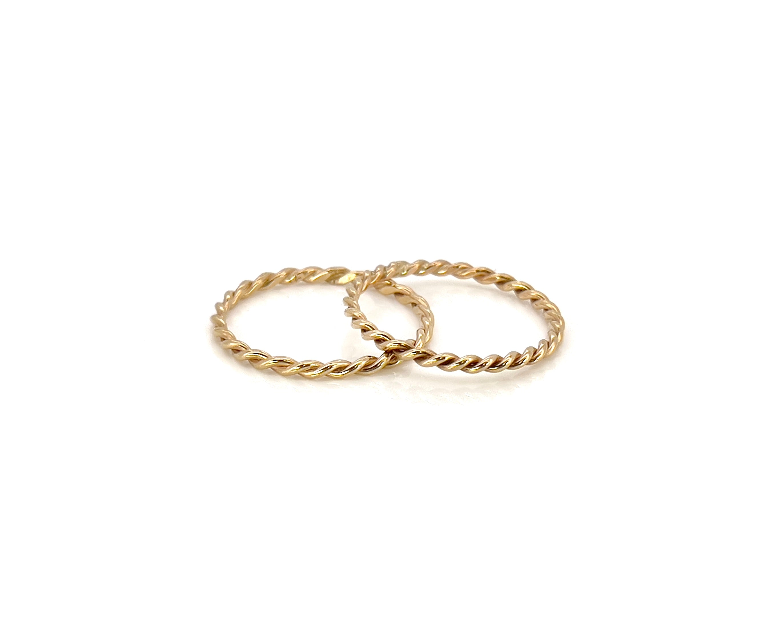 14K Yellow Gold Twisted Bands, Pair, Size 7.5