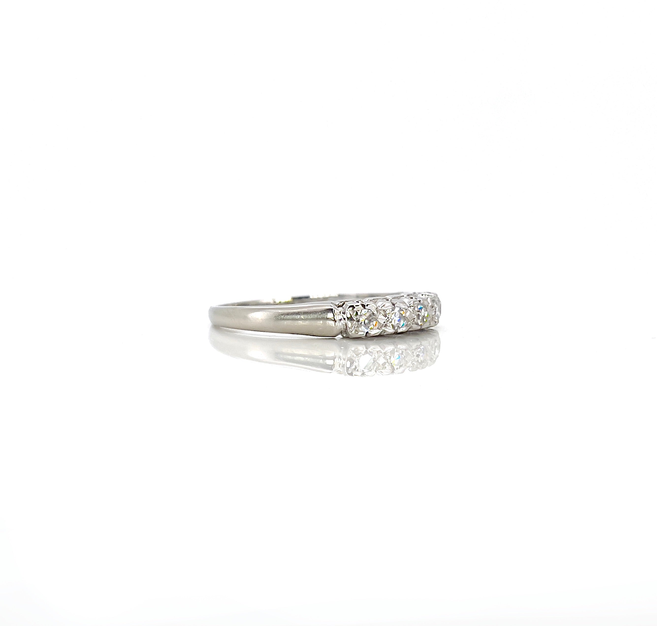 Vintage White Gold Single Cut Diamond Band, Size 8.75
