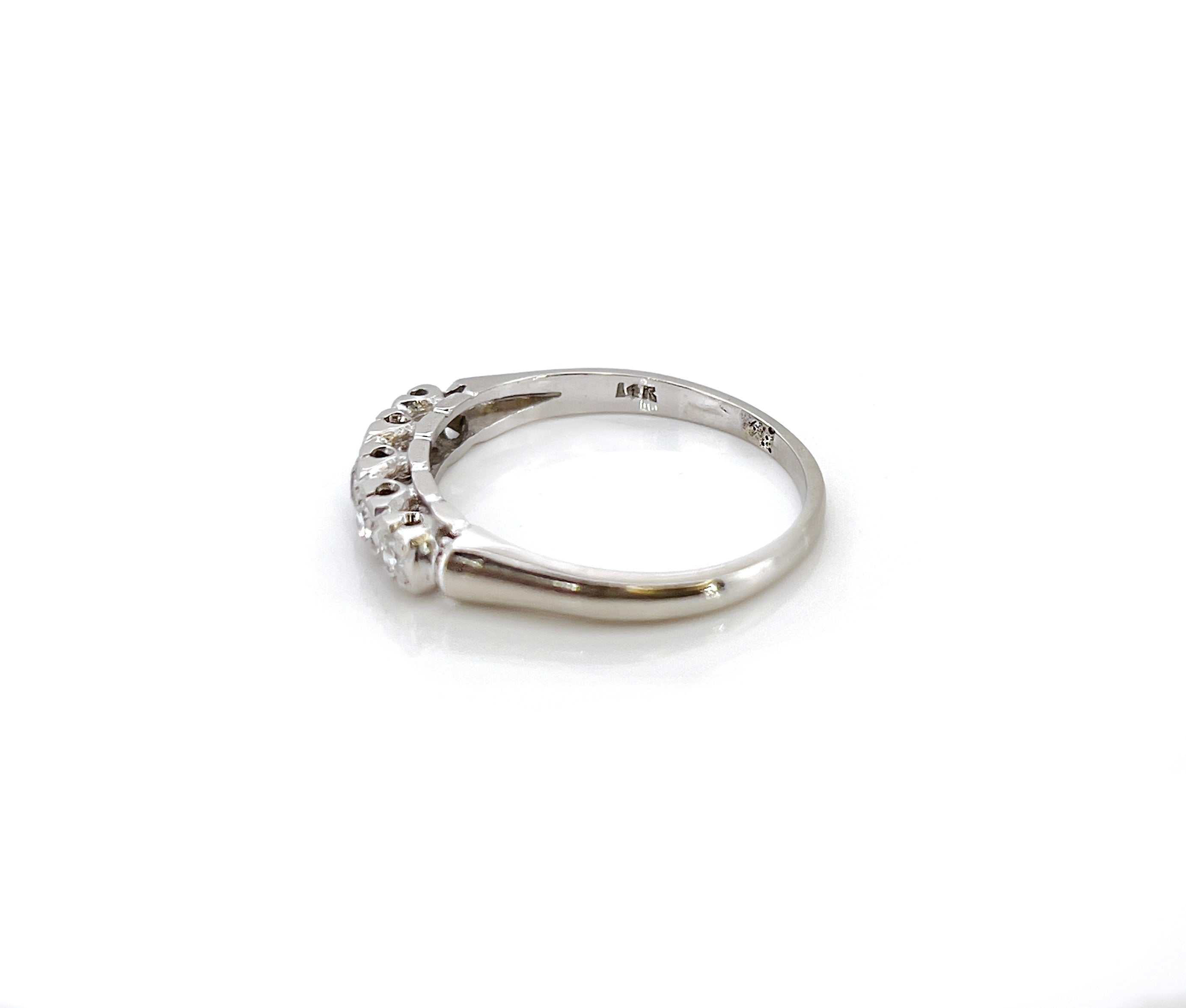 Vintage White Gold Single Cut Diamond Band, Size 8.75