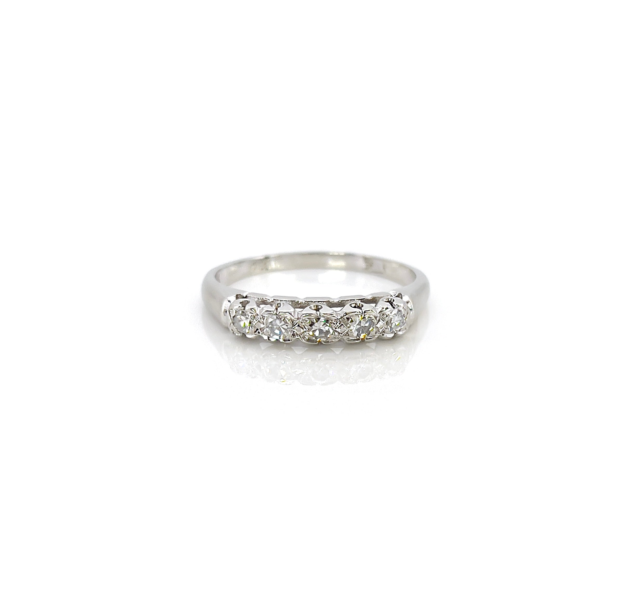 Vintage White Gold Single Cut Diamond Band, Size 8.75