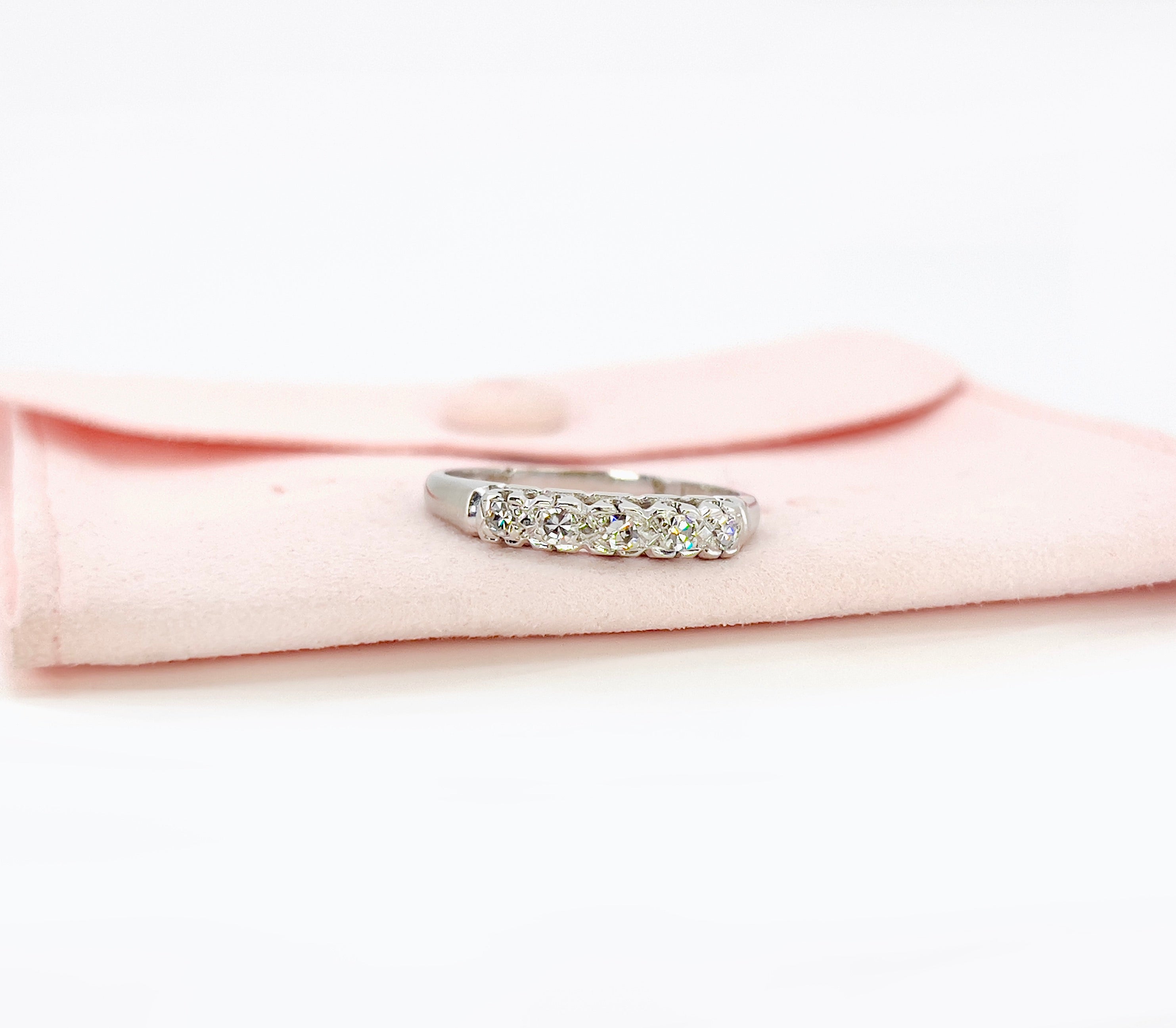 Vintage White Gold Single Cut Diamond Band, Size 8.75