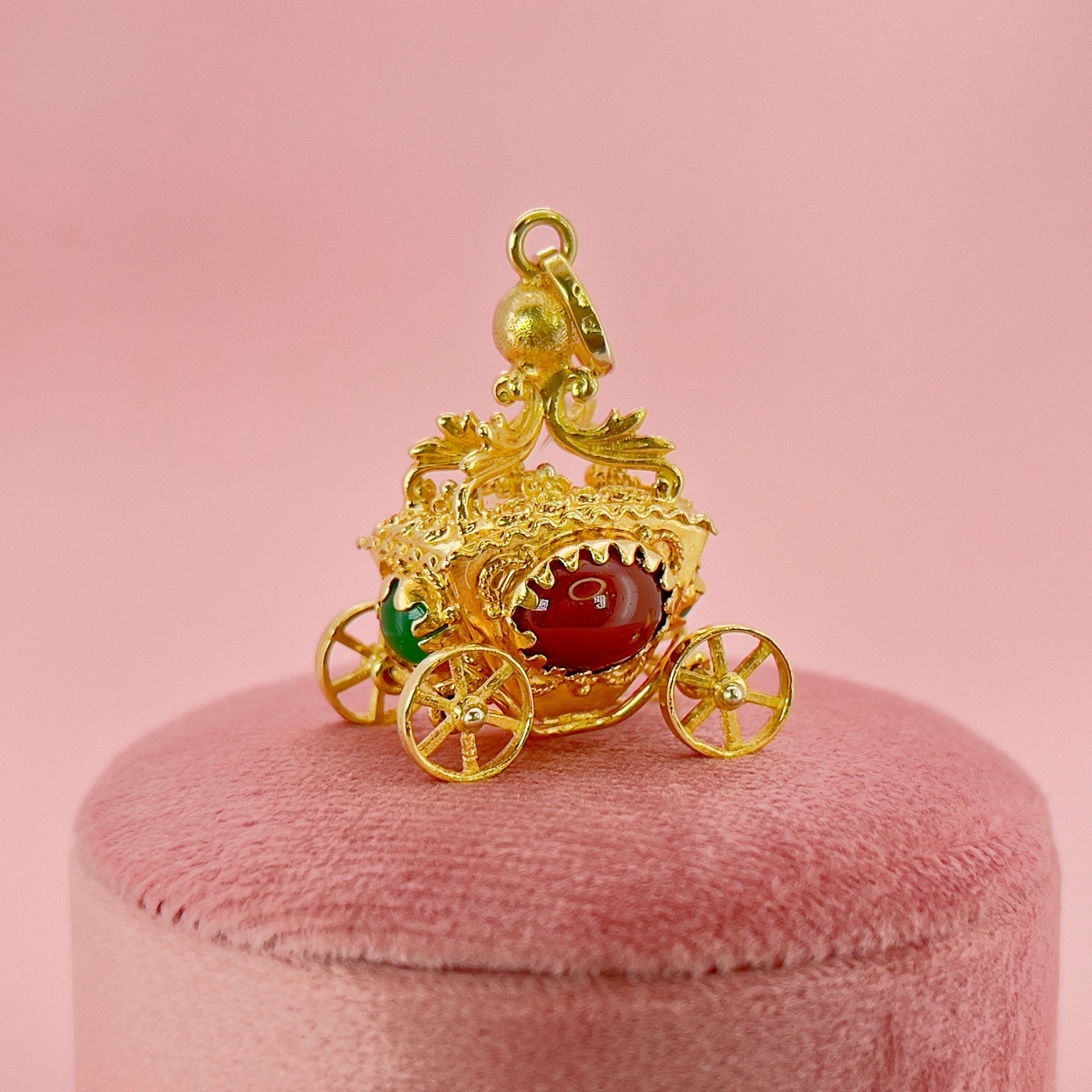 Vintage Carnelian Cinderella Carriage Pendant, 18K