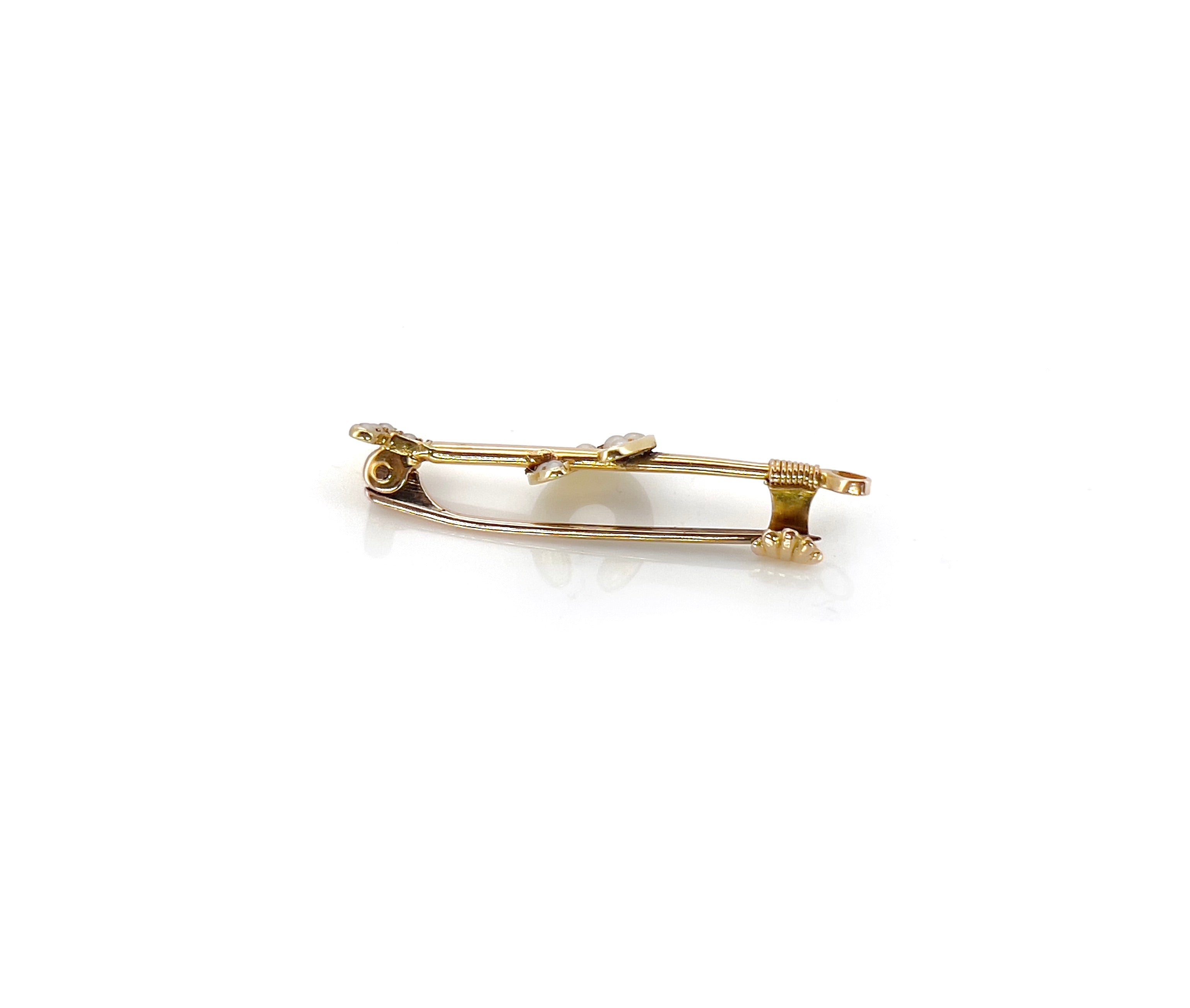 Victorian Polo Mallet and Horseshoe Pearl Brooch, Antique, 15K