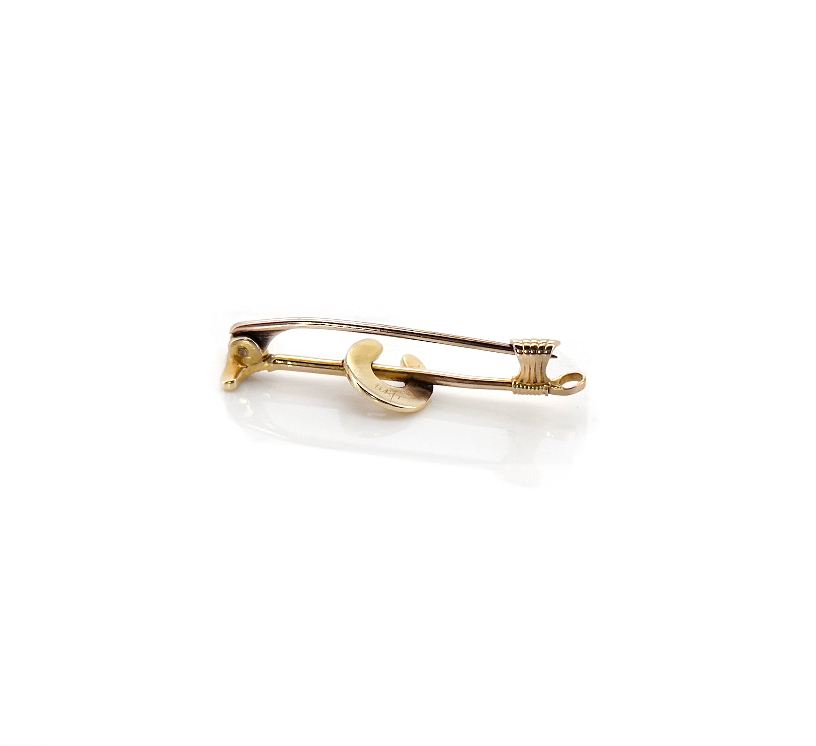 Victorian Polo Mallet and Horseshoe Pearl Brooch, Antique, 15K