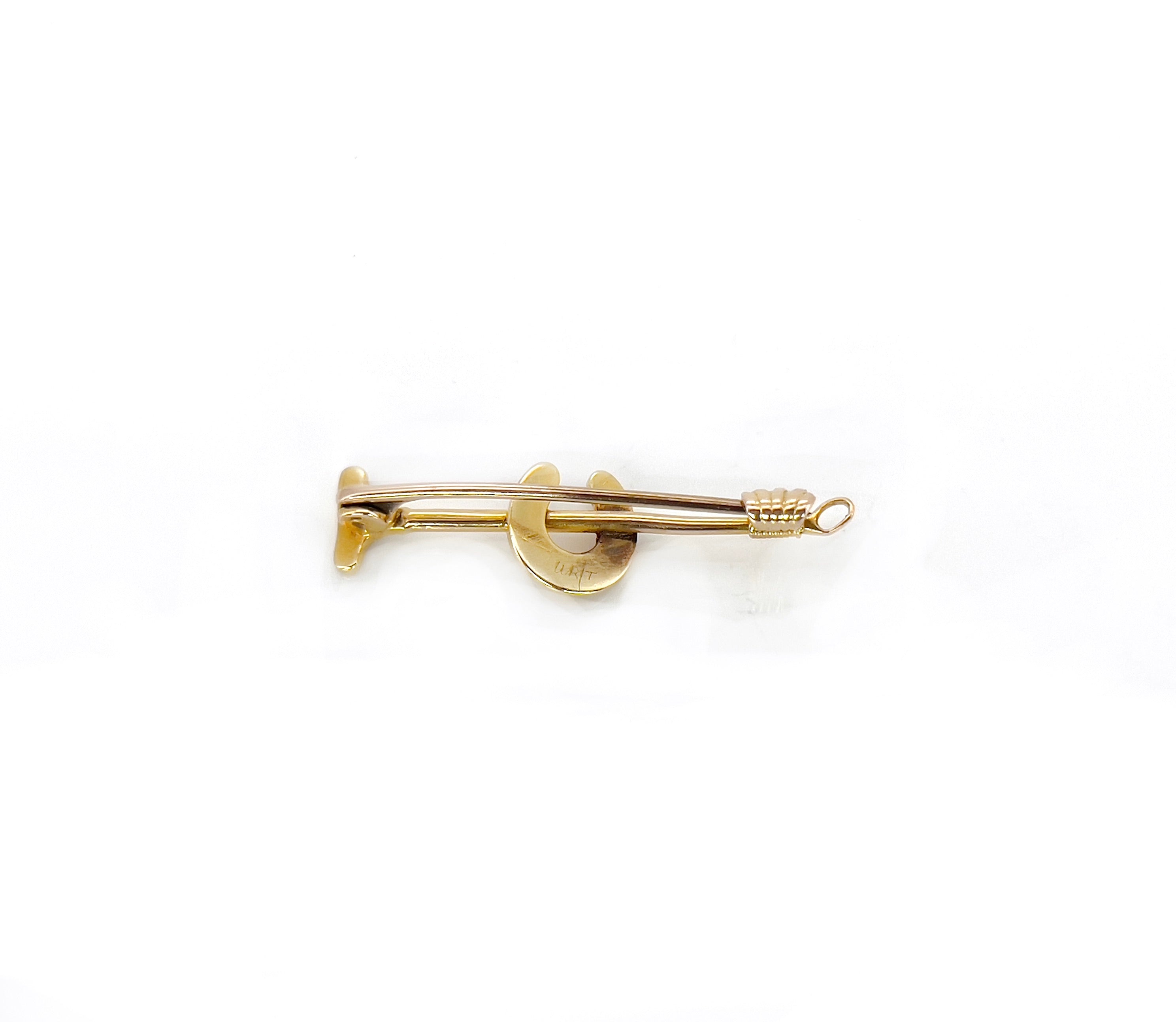 Victorian Polo Mallet and Horseshoe Pearl Brooch, Antique, 15K