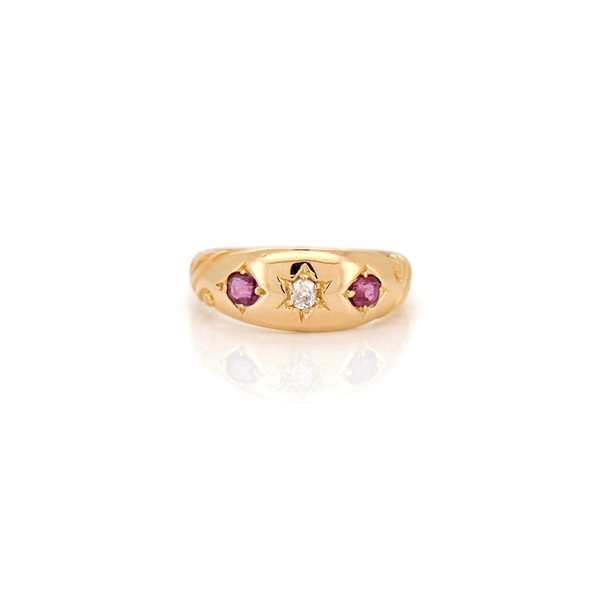 Victorian Old Mine Cut Diamond Starburst Ring, Chester 1899, Size 4