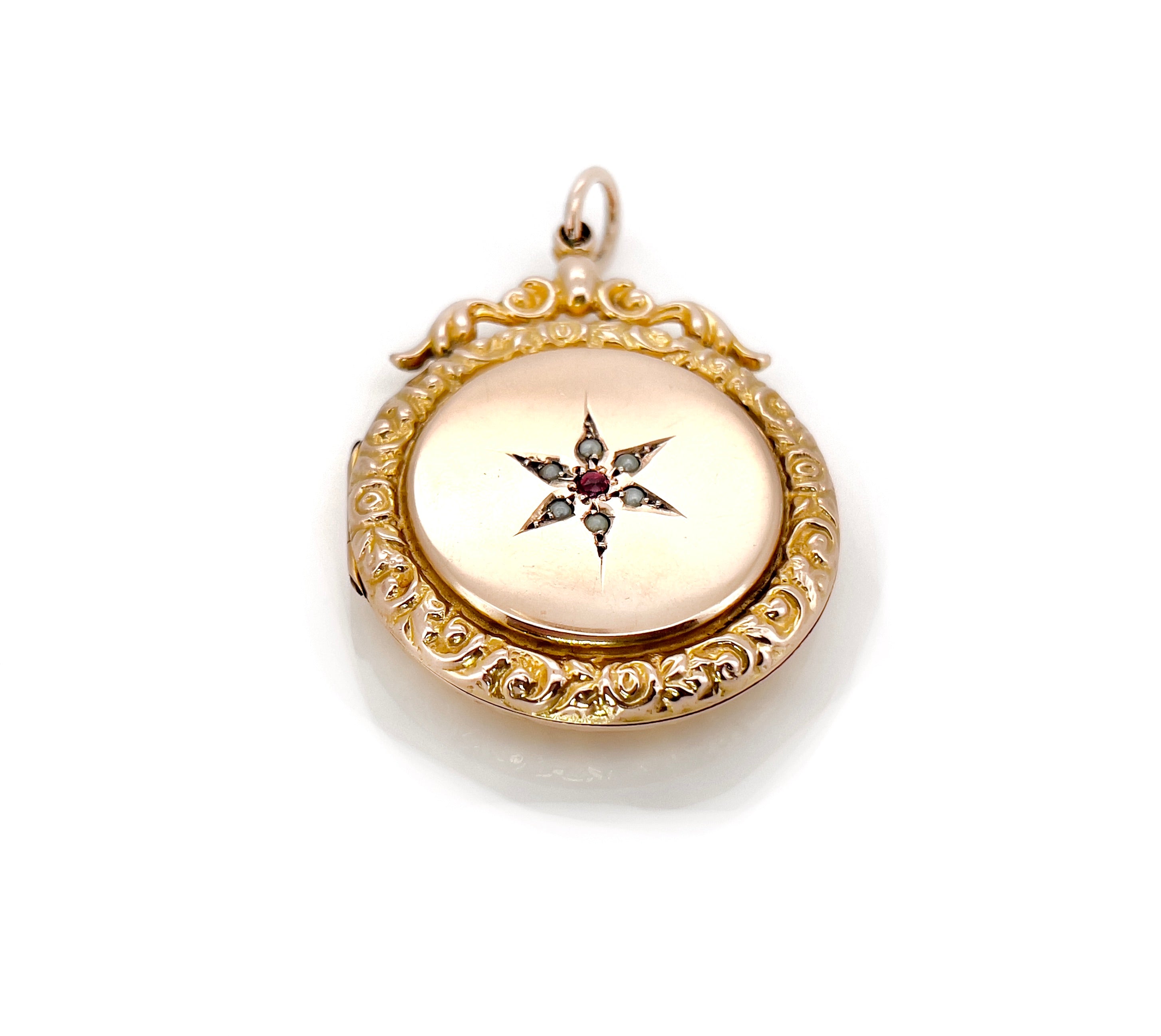 Antique Pearl & Garnet Star Celestial Locket, 9K