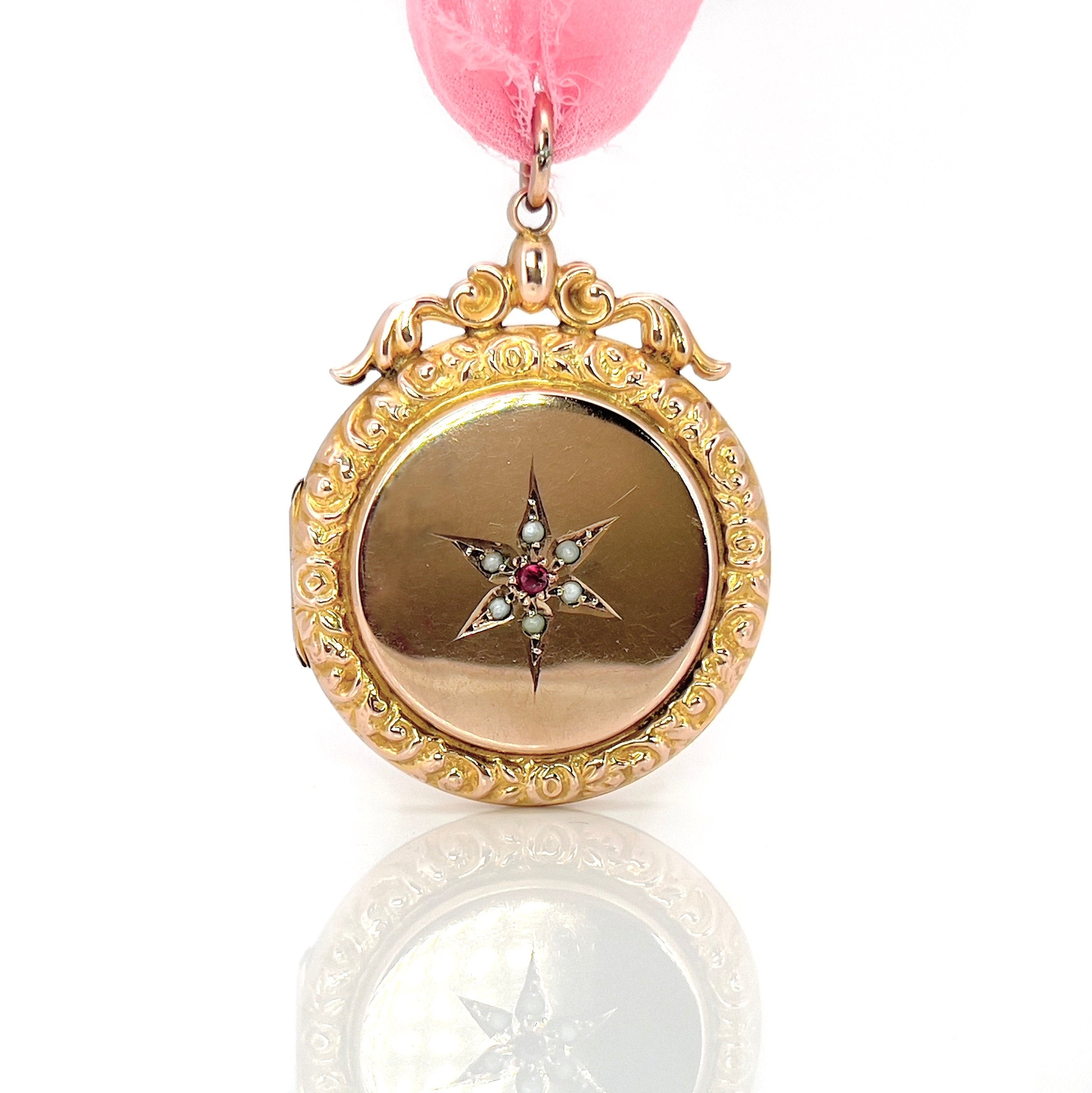 Antique Pearl & Garnet Star Celestial Locket, 9K