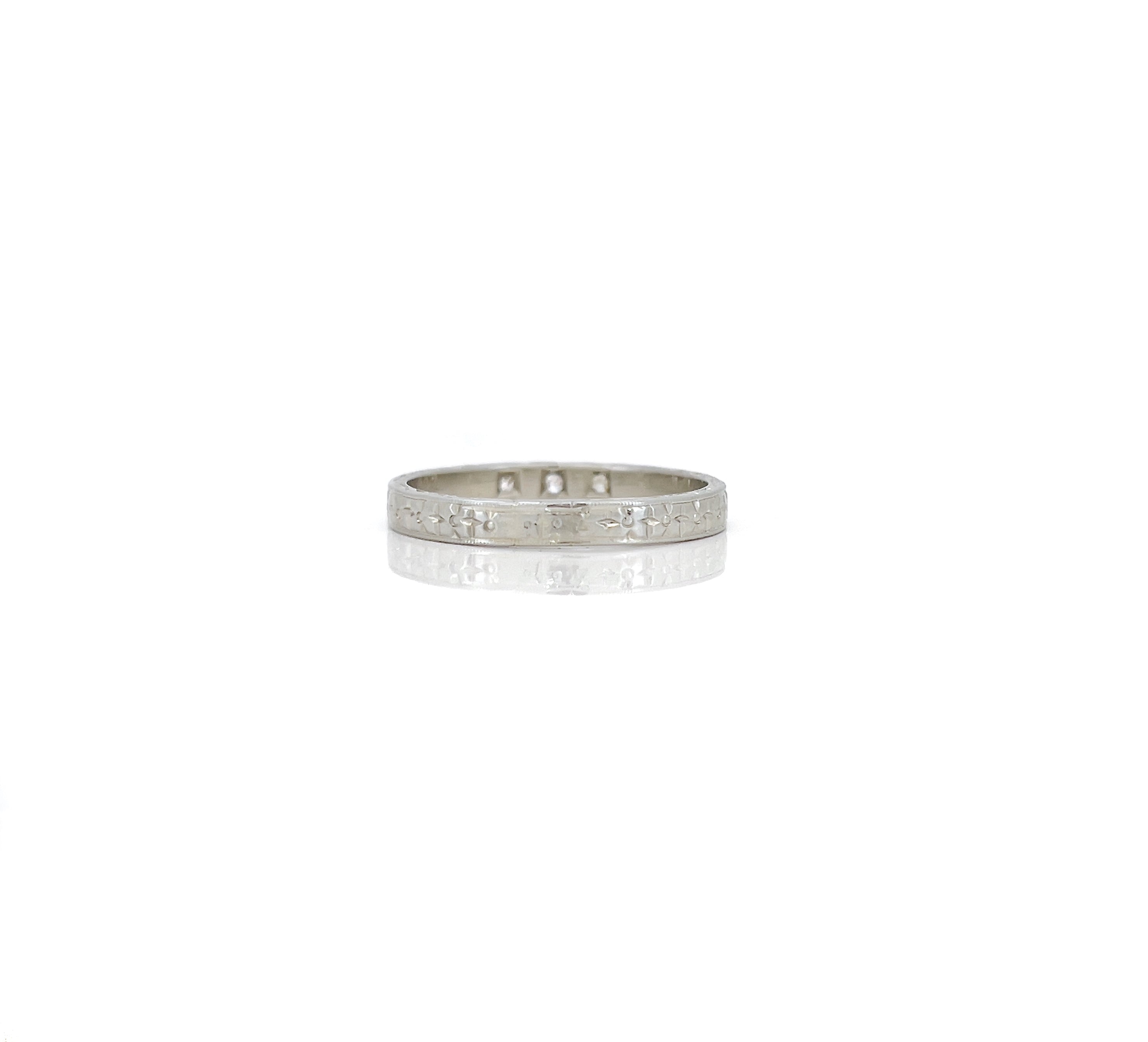 Vintage Single Cut Diamond Floral Wedding Band, Size 7.25