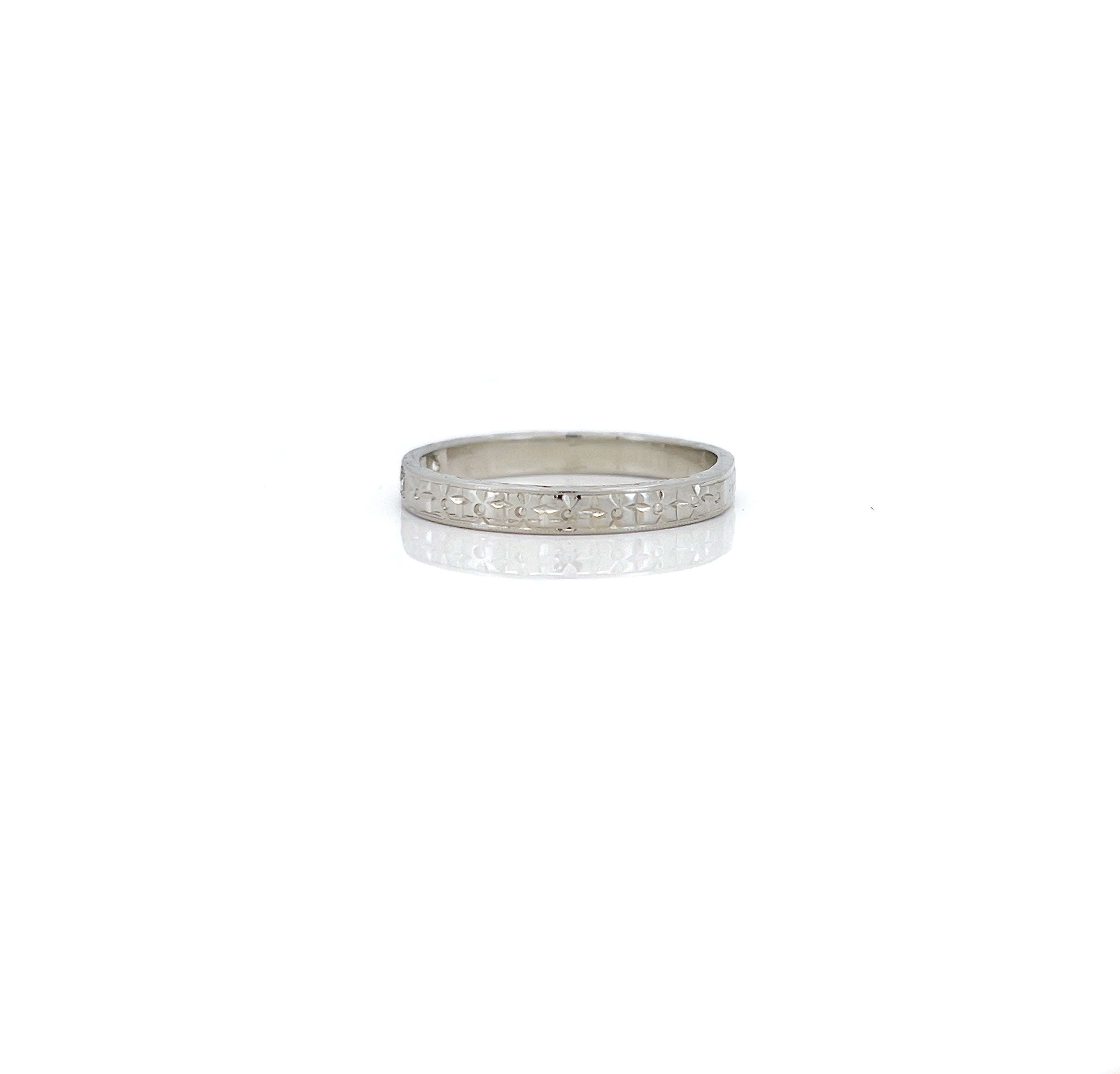 Vintage Single Cut Diamond Floral Wedding Band, Size 7.25