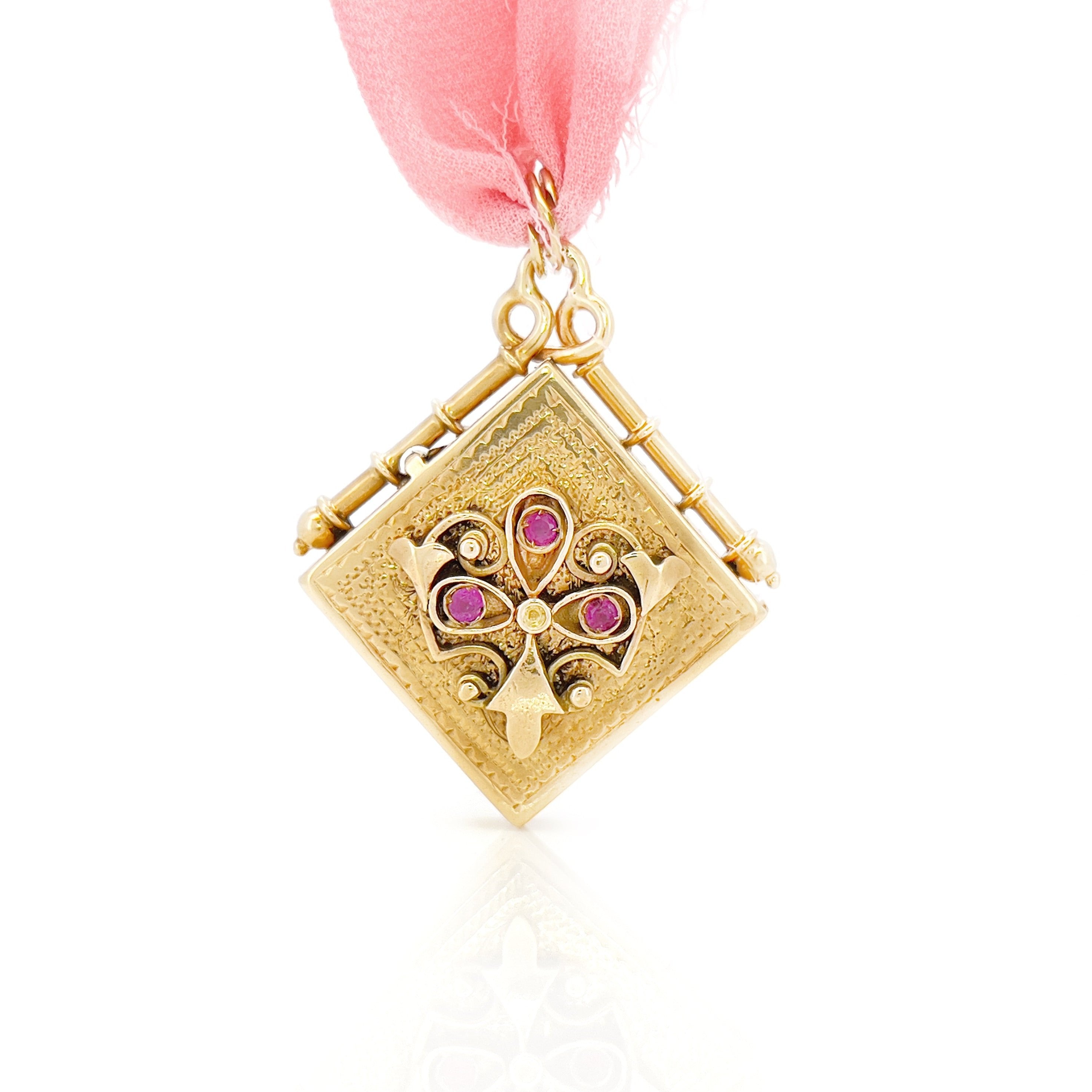 Victorian Ruby Locket, Antique, 14K