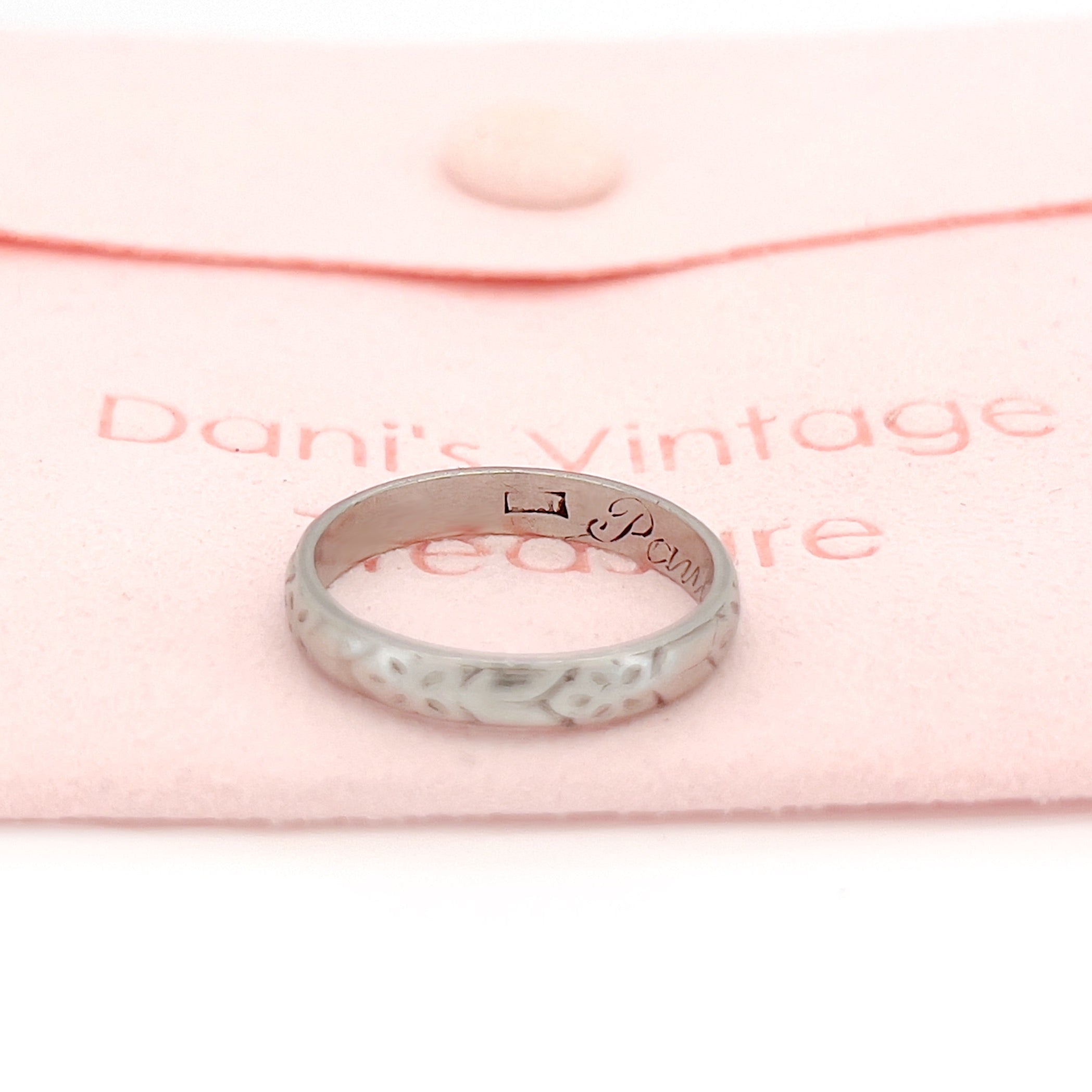 Mid Century Platinum Wedding Ring, Paul 5-3-1950, Size 6.75