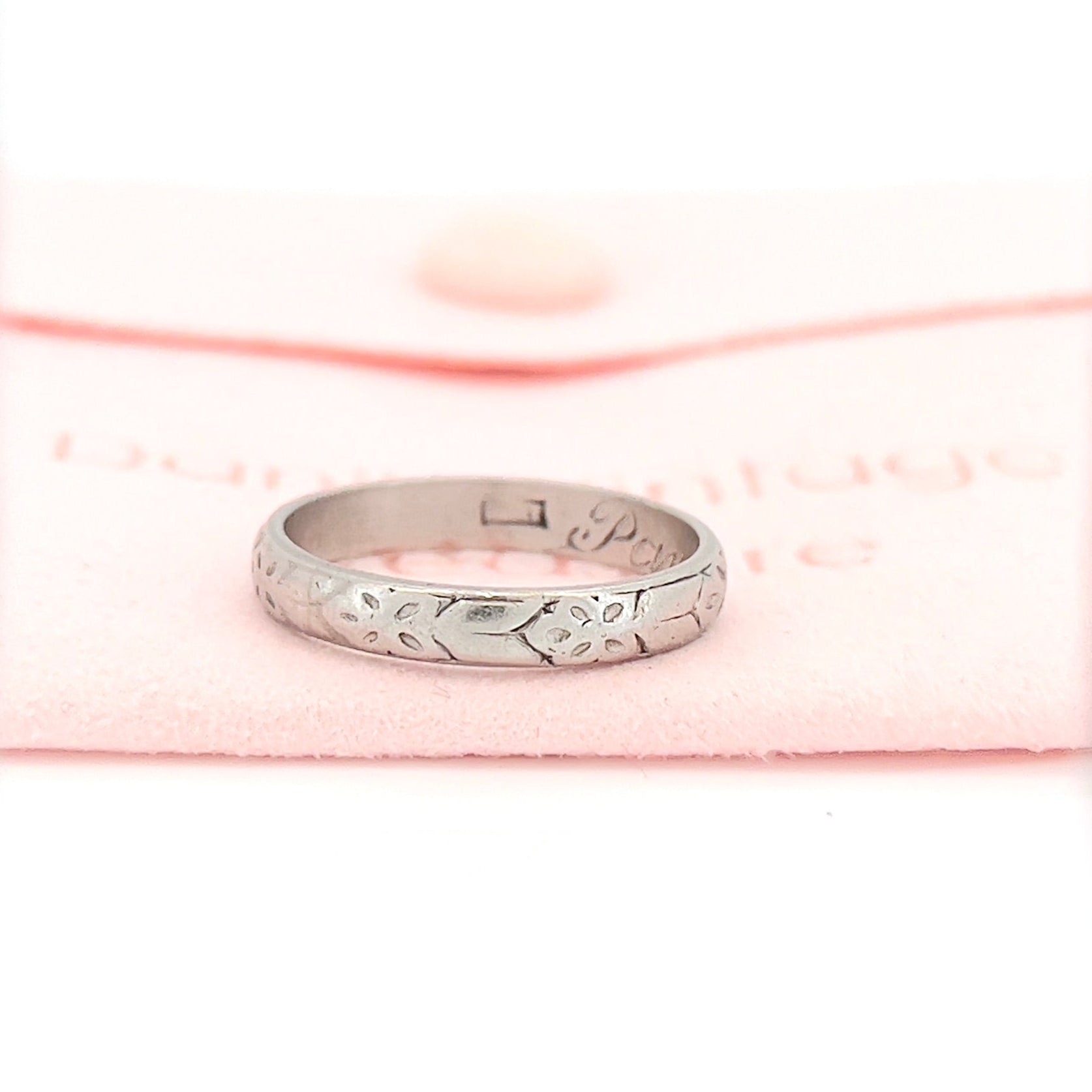 Mid Century Platinum Wedding Ring, Paul 5-3-1950, Size 6.75