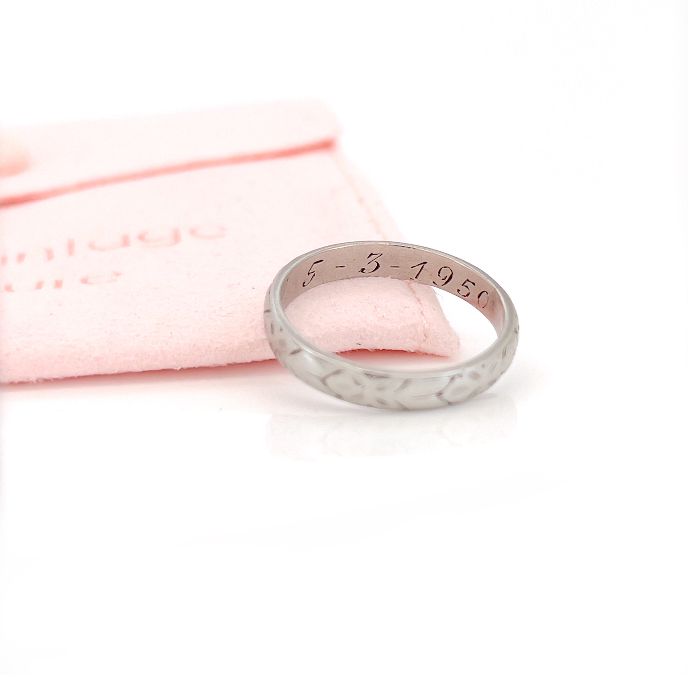 Mid Century Platinum Wedding Ring, Paul 5-3-1950, Size 6.75