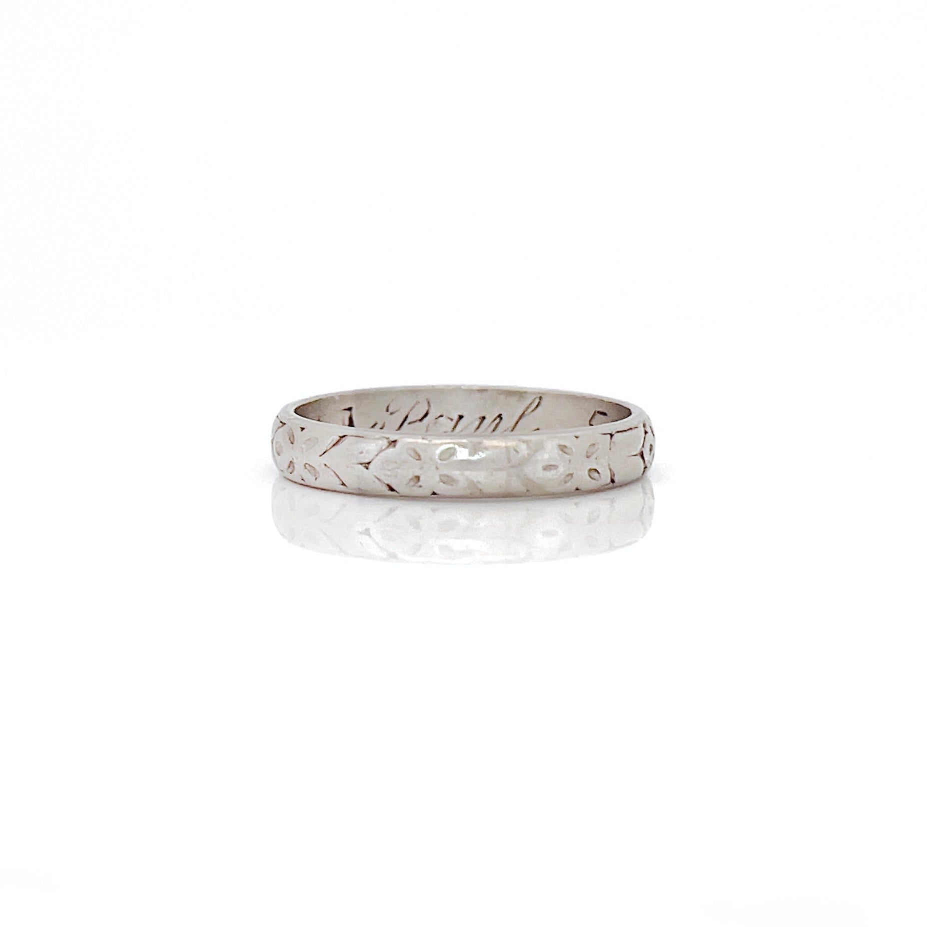 Mid Century Platinum Wedding Ring, Paul 5-3-1950, Size 6.75