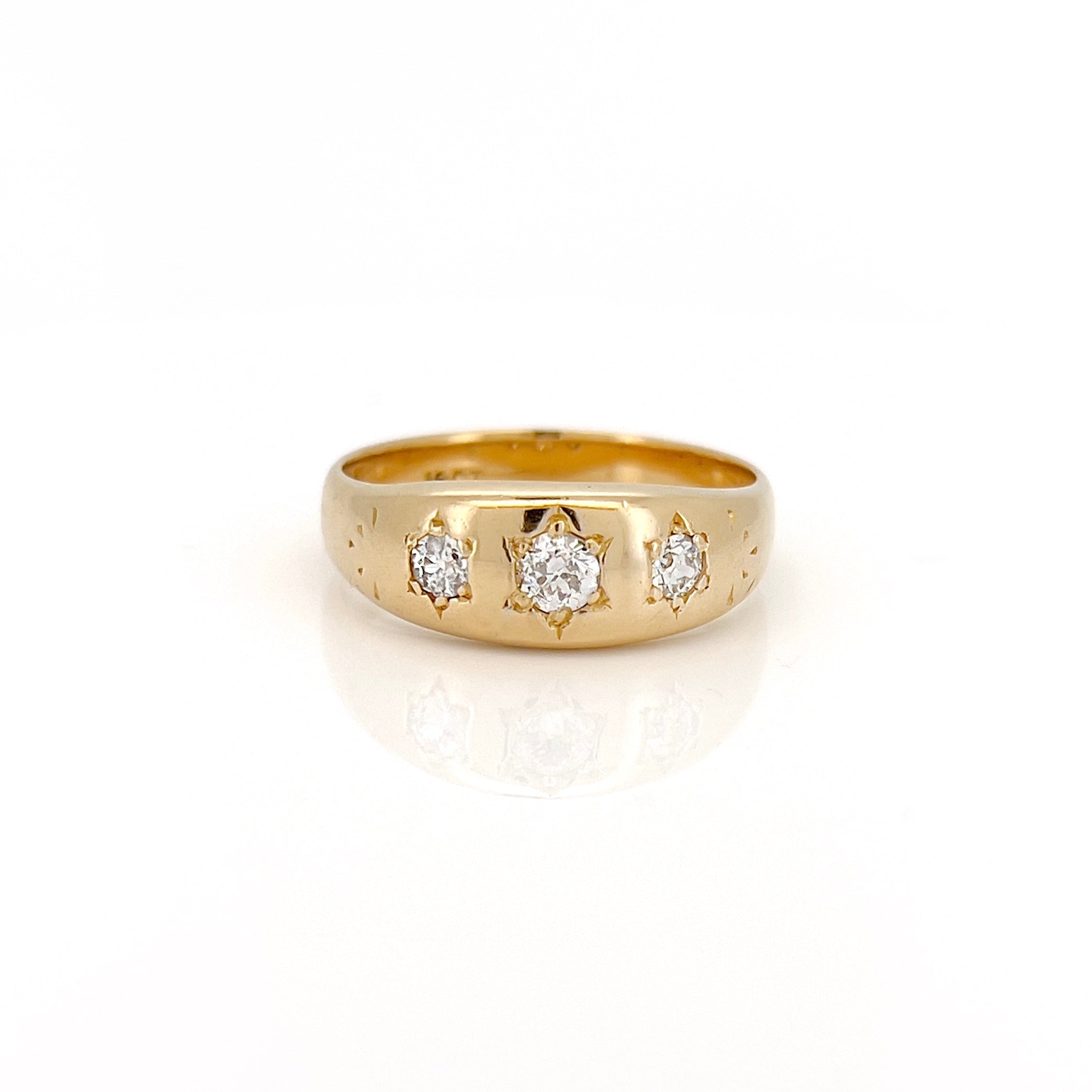 Vintage Old European Diamond Starburst Ring, 18KT, Size 9